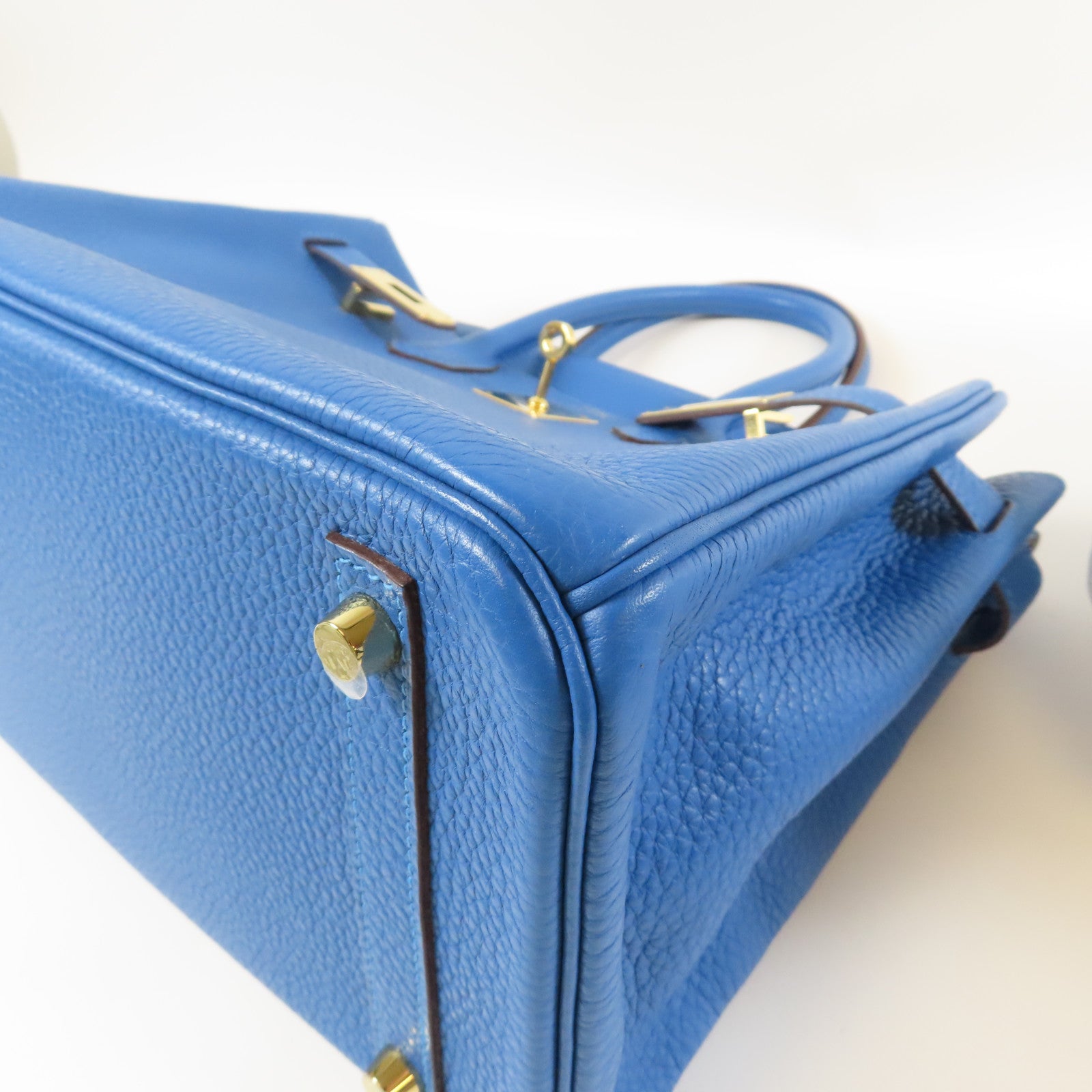 HERMES Clemence皮革Birkin 30金扣手挽袋土耳其藍色