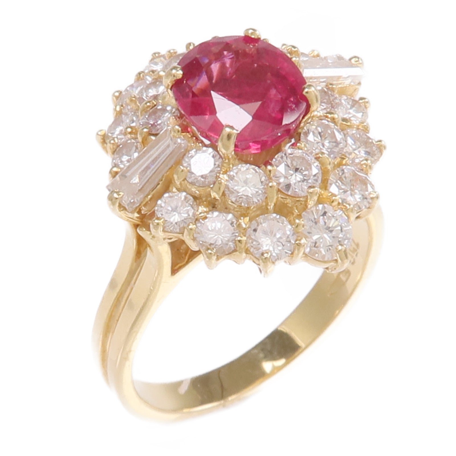 JEWELRY 【激減優惠】18K黃金Ruby Diamond Ring紅寶石/鑽石戒指US#5