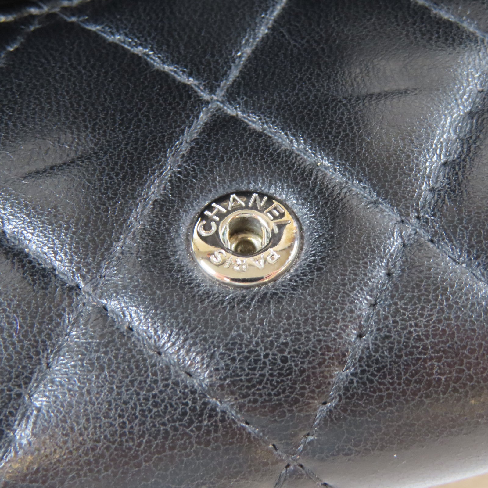 CHANEL 菱格羊皮皮革Card Case銀扣卡片套黑色