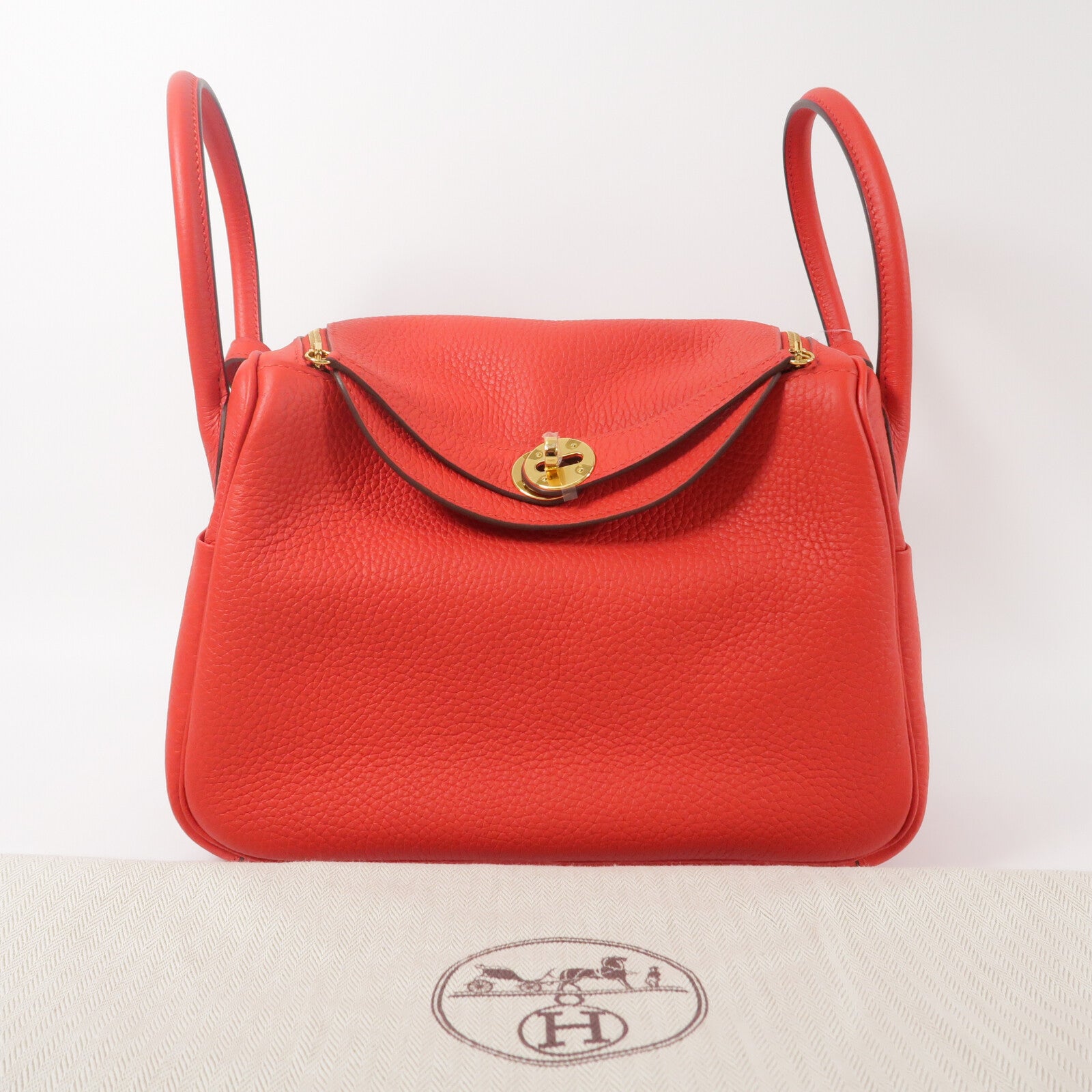 HERMES Clemence皮革Lindy 26手挽肩背兩用袋Rouge de Coeur