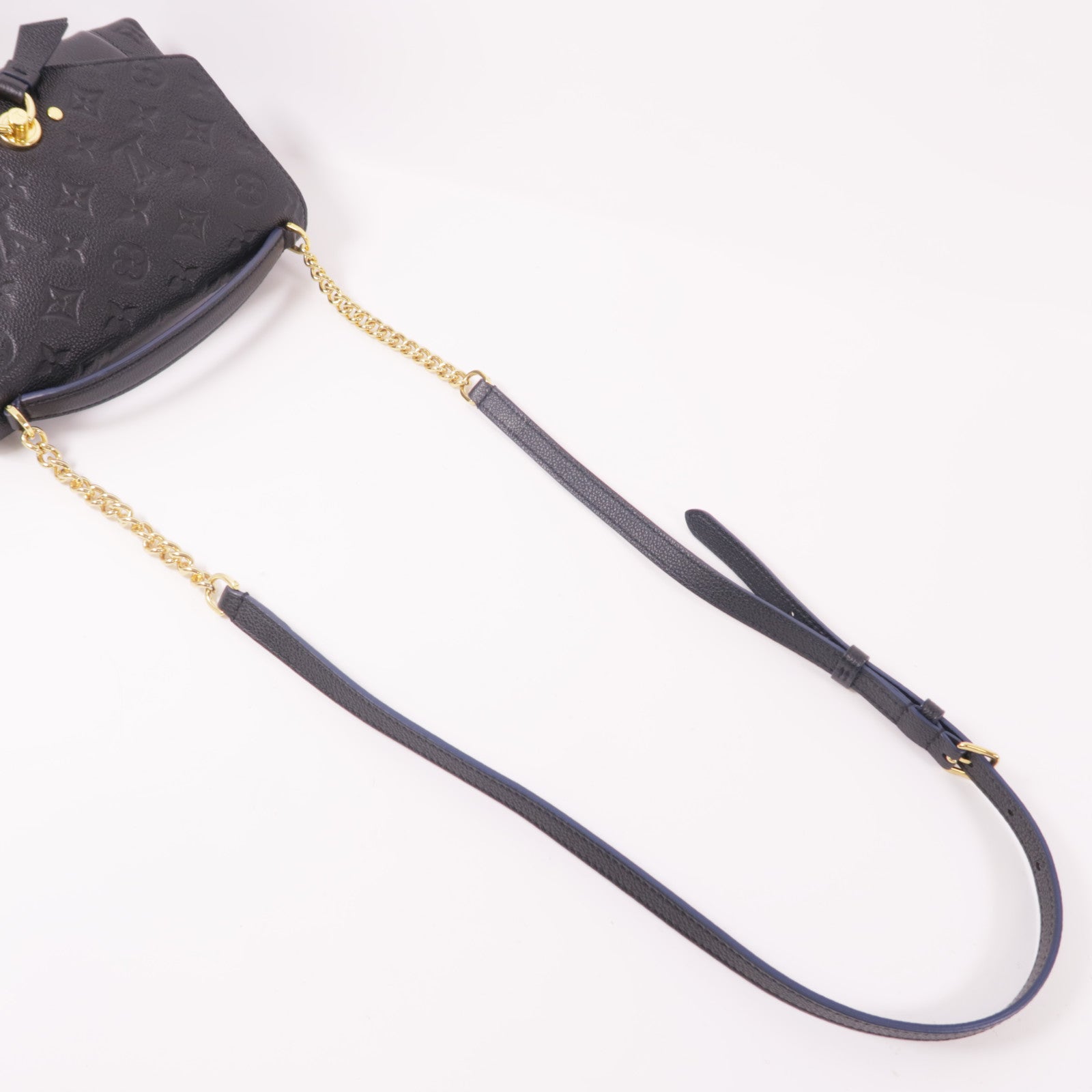 LOUIS VUITTON Monogram Empreinte Blance BB金扣鏈帶手挽肩背兩用袋
