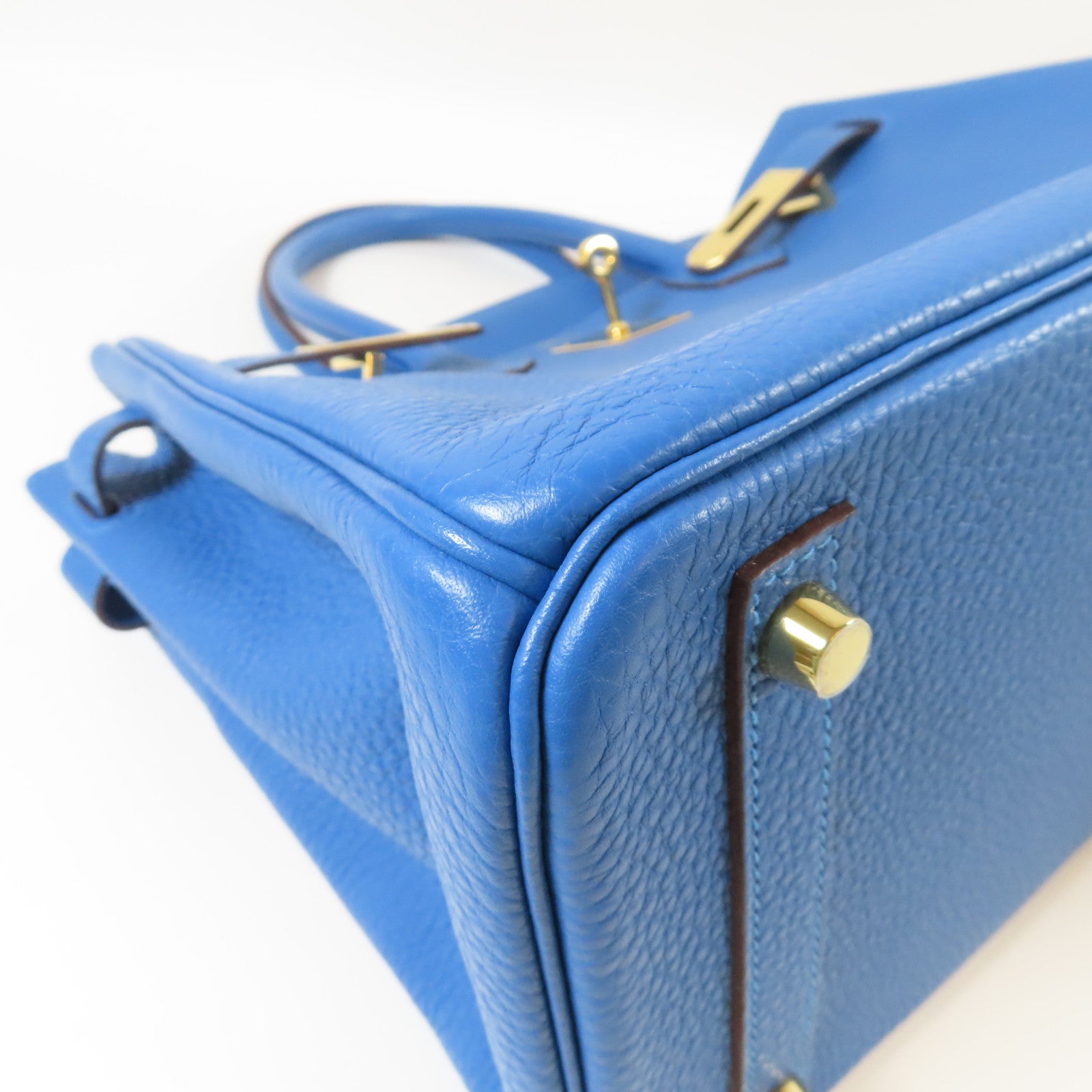 HERMES Clemence皮革Birkin 30金扣手挽袋土耳其藍色