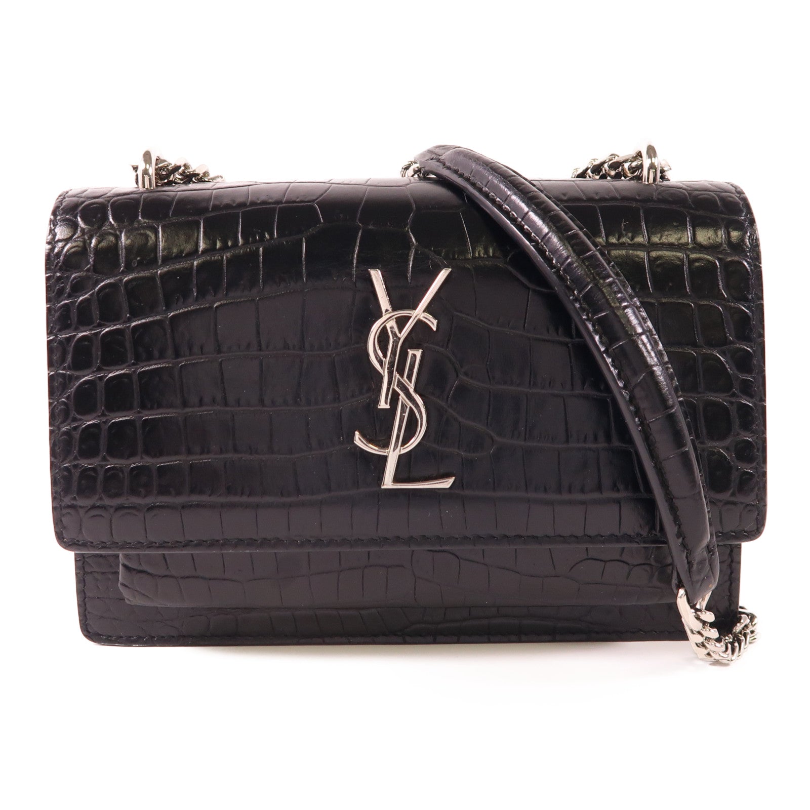 SAINT LAURENT 牛皮皮革Sunset Mini銀扣鏈帶肩背袋