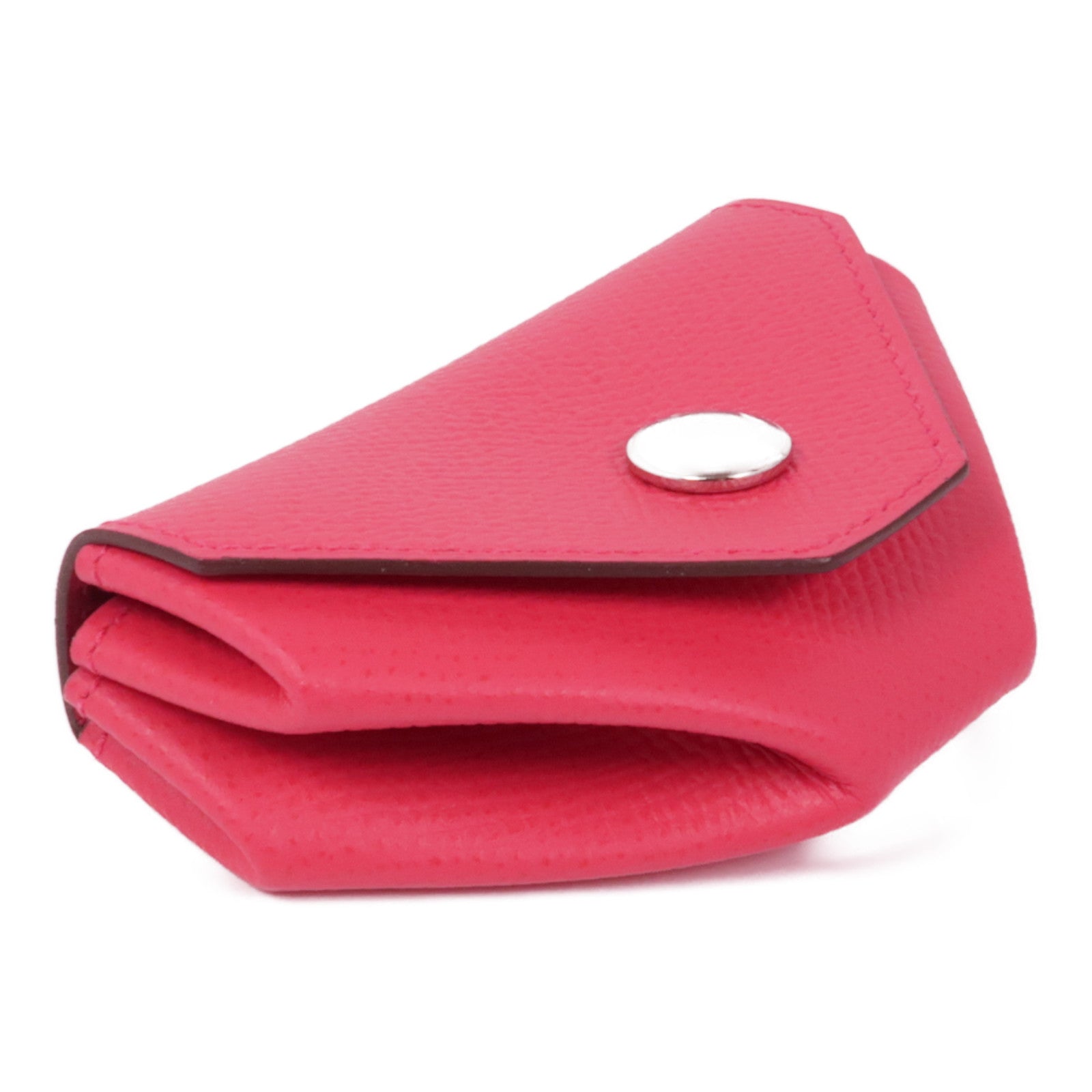 HERMES PHW Coin Case Calfskin Leather Red