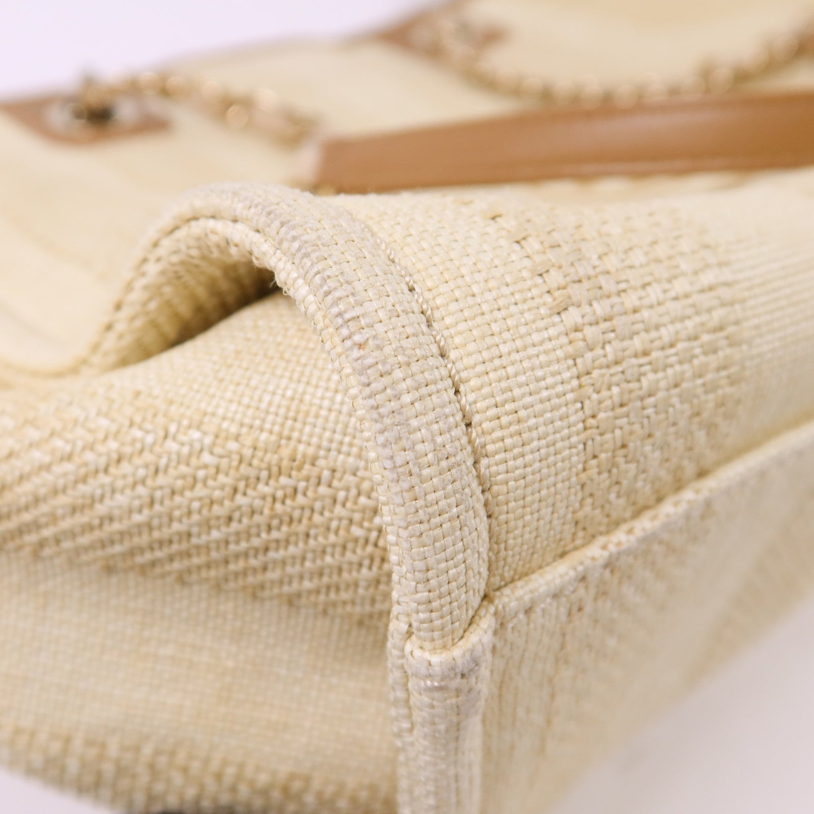 CHANEL 纖維Deauville Tote Bag金扣鏈帶肩背袋