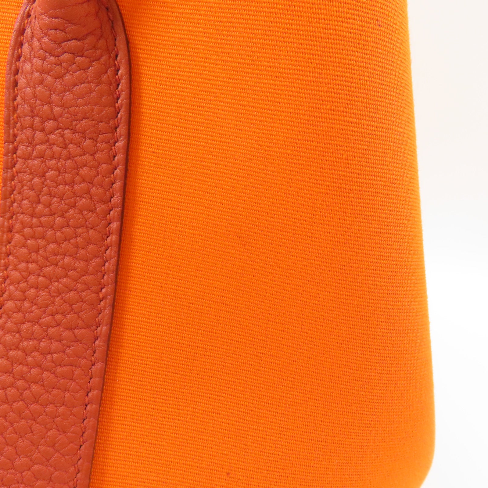 HERMES 帆布Garden Party TPM銀扣手挽袋橙色