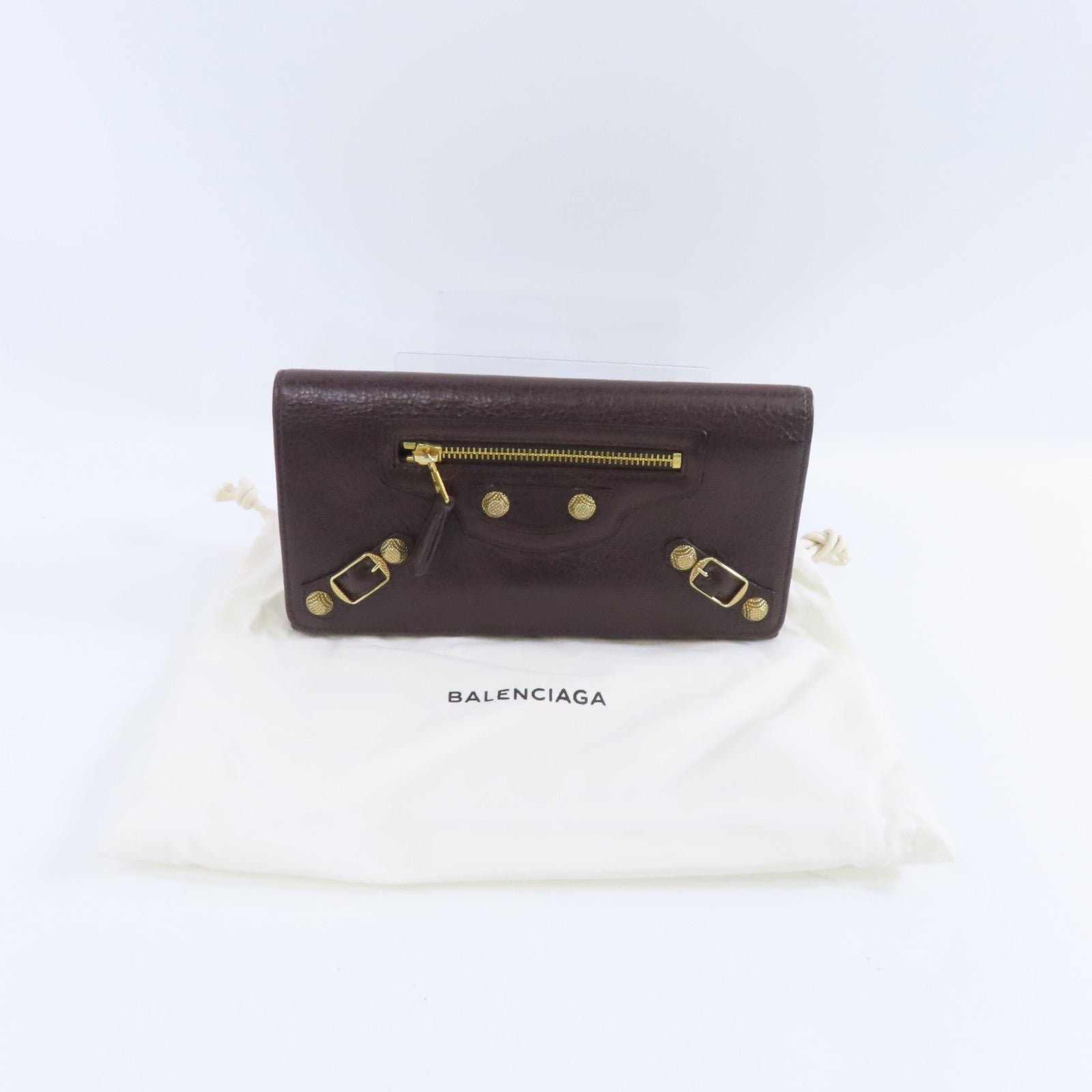 BALENCIAGA 羊皮皮革Giant Money Long Wallet金扣長錢包啡色