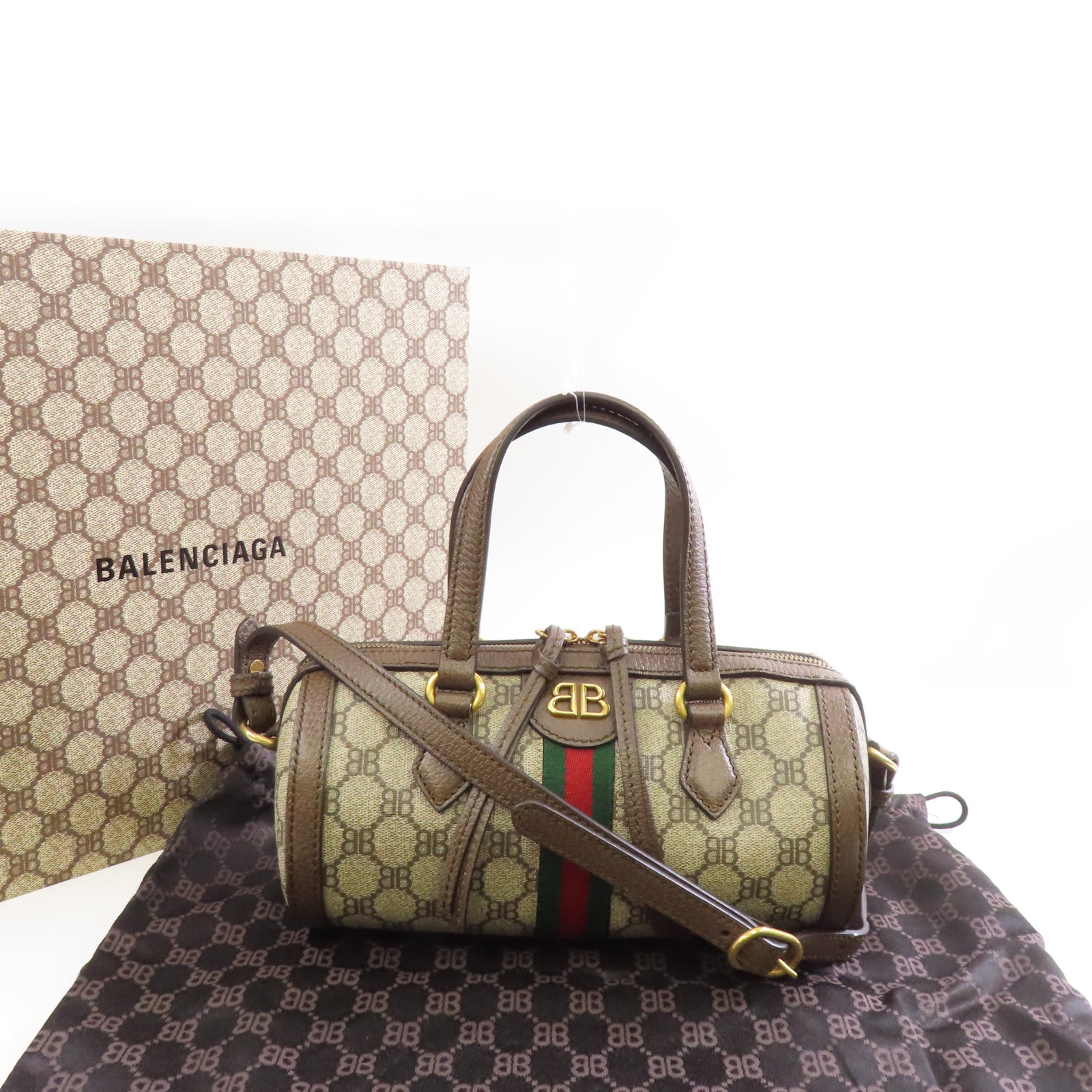 BALENCIAGA 塗層帆布The Hacker Project 2 Way Shoulder金扣手挽肩背兩用袋啡色