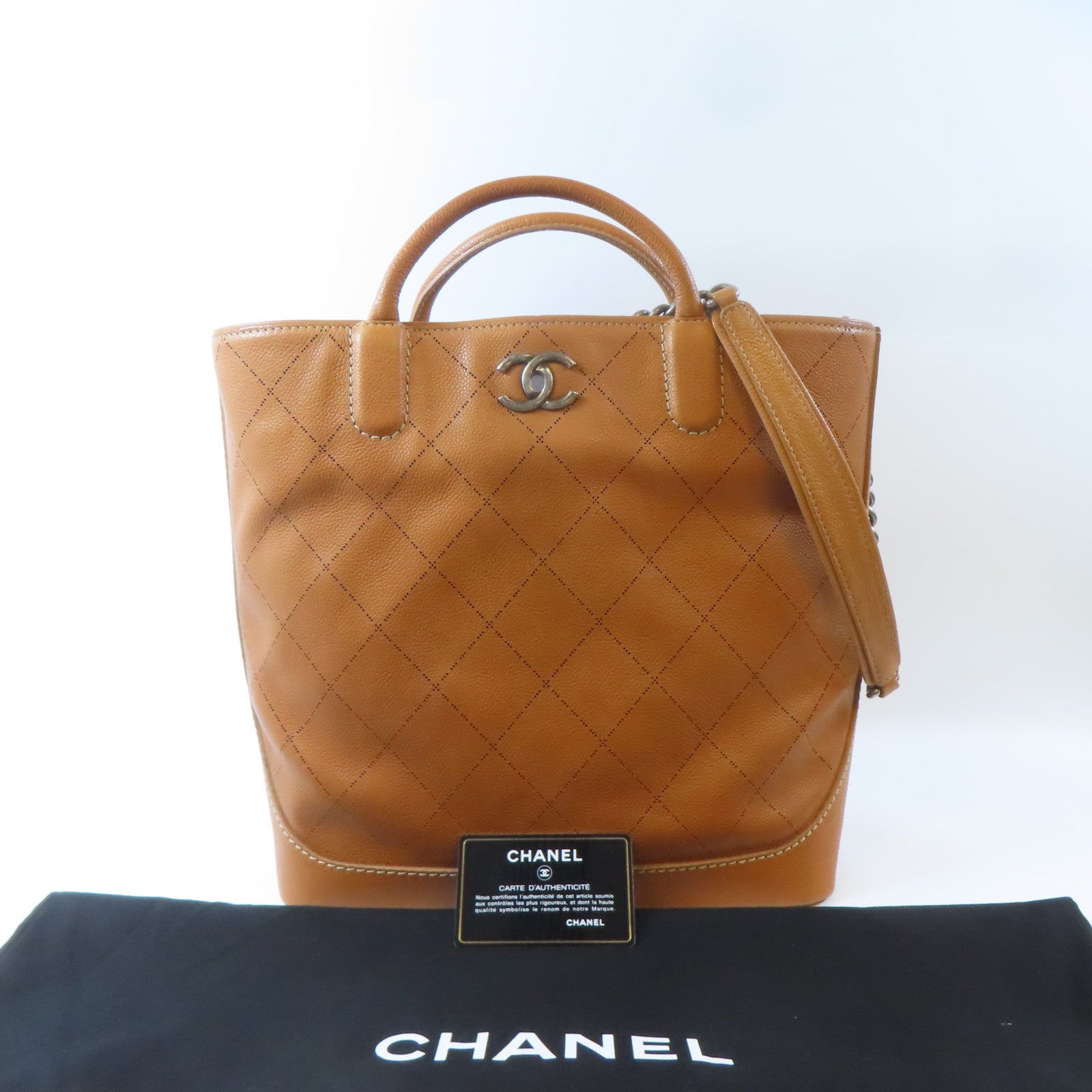 CHANEL 【激減優惠】菱格牛皮皮革2 Way Shoulder Bag手挽肩背兩用袋啡色
