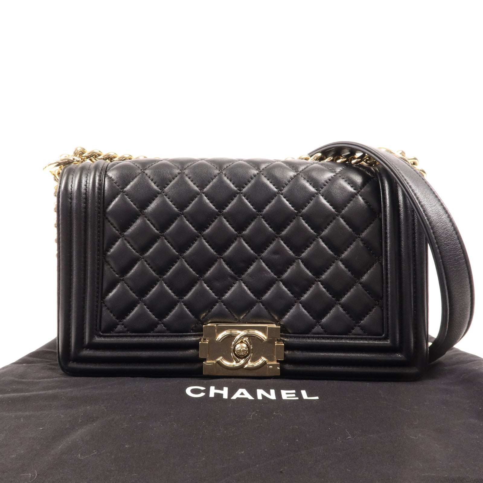 CHANEL 羊皮皮革Boy 25金扣肩背袋