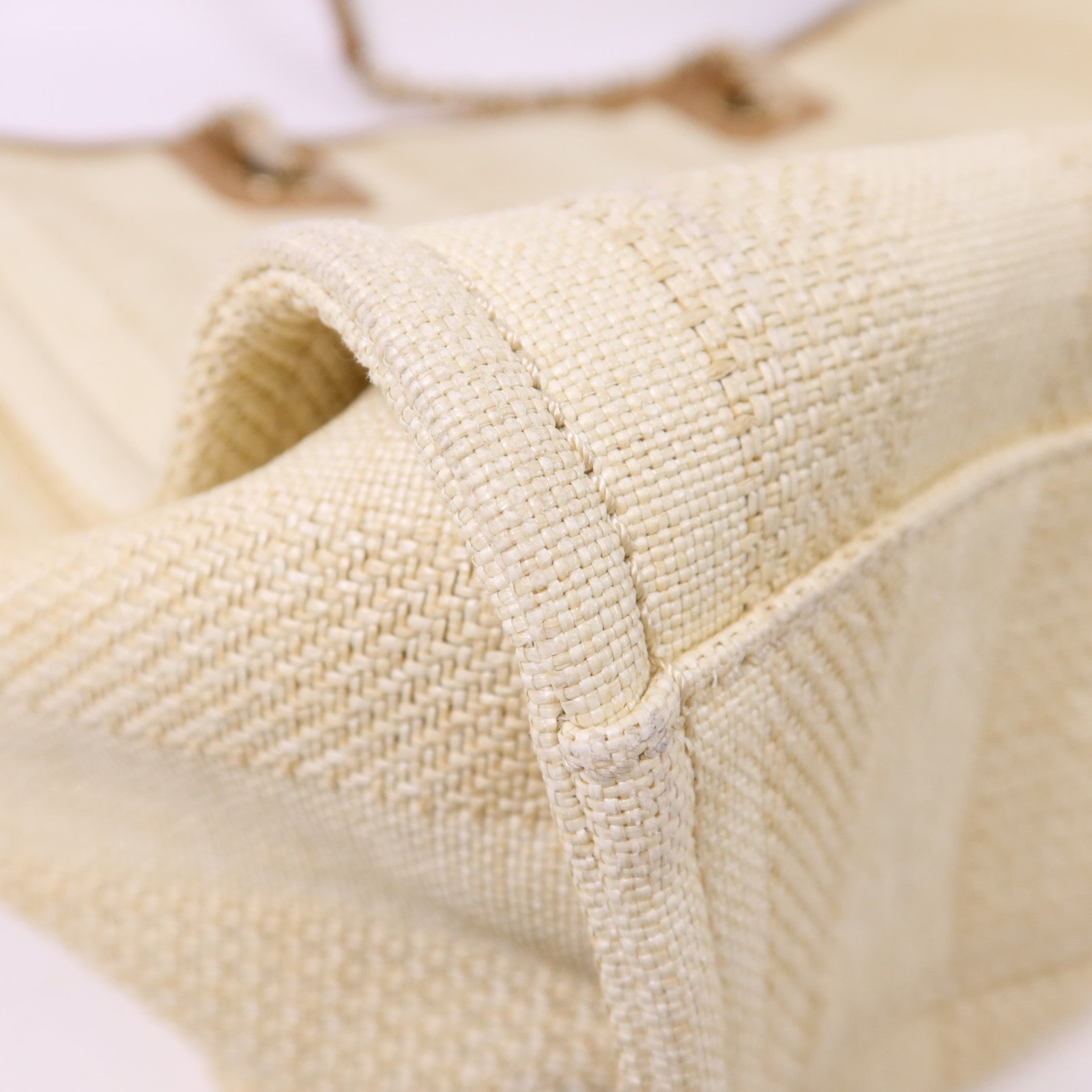 CHANEL 纖維Deauville Tote Bag金扣鏈帶肩背袋