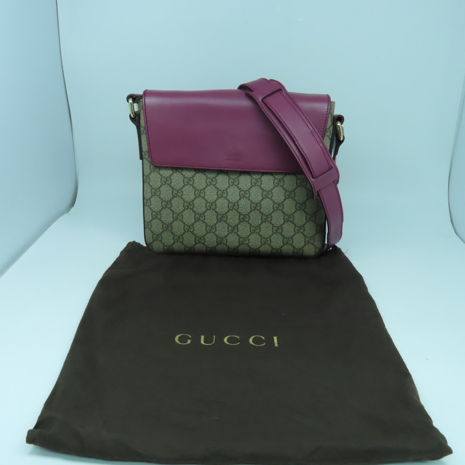 GUCCI 【激減優惠】塗層帆布/牛皮皮革Shoulder Bag金扣肩背袋啡色/紫色