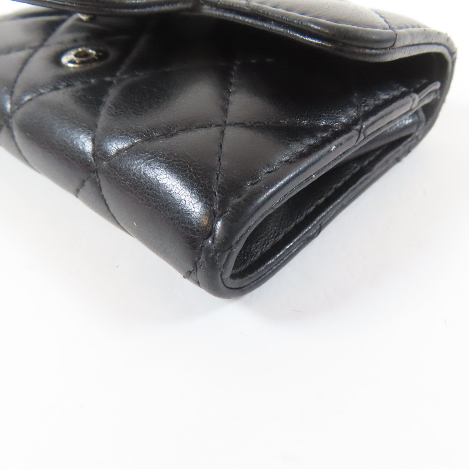 CHANEL 菱格羊皮皮革Card Case銀扣卡片套黑色