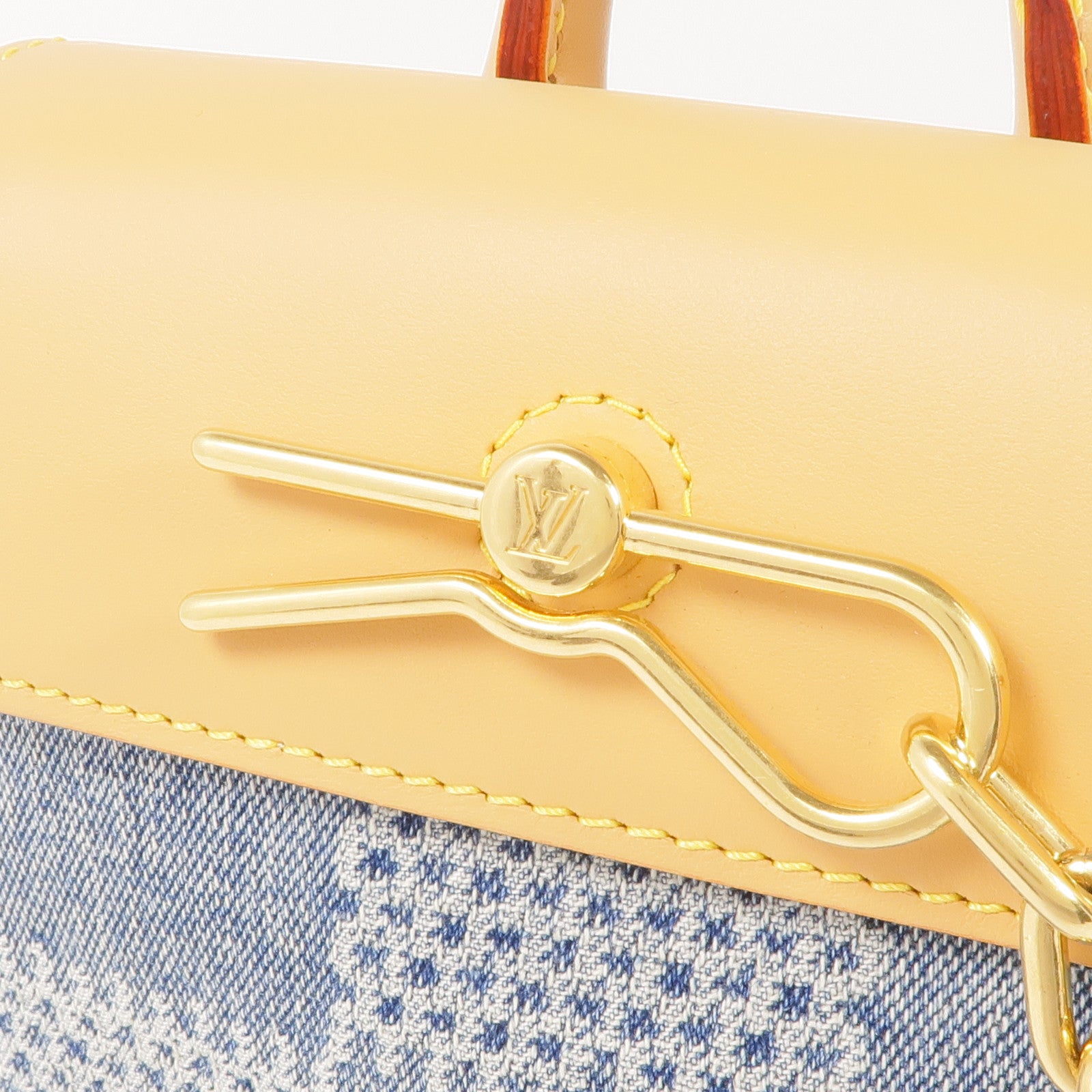 LOUIS VUITTON Damier Denim/牛皮皮革Nano Steamer金扣手挽肩背兩用袋