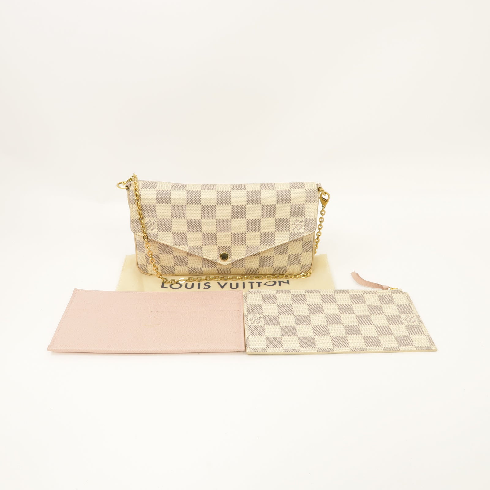 LOUIS VUITTON 【激減優惠】Damier Azur Felicie Pochette金扣鏈帶肩背袋白色
