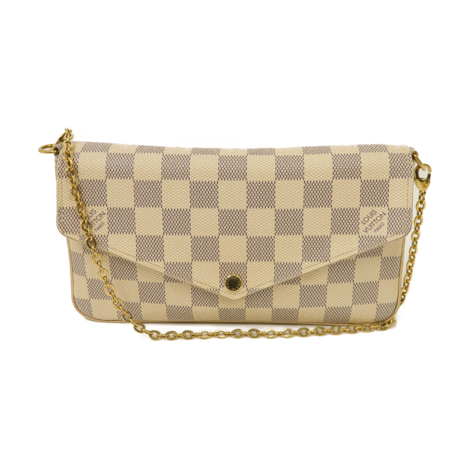 LOUIS VUITTON 【激減優惠】Damier Azur Felicie Pochette金扣鏈帶肩背袋白色