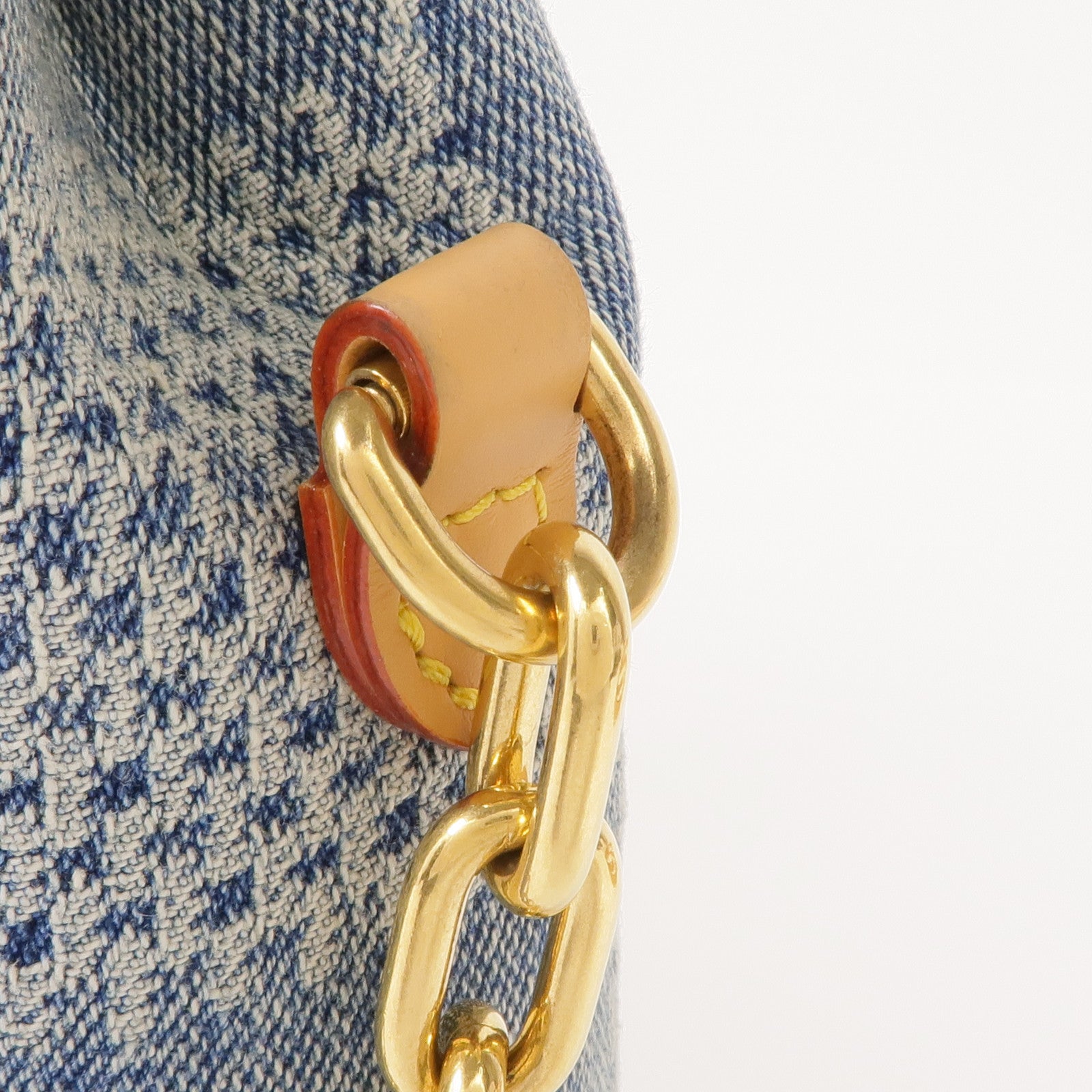 LOUIS VUITTON Damier Denim/牛皮皮革Nano Steamer金扣手挽肩背兩用袋