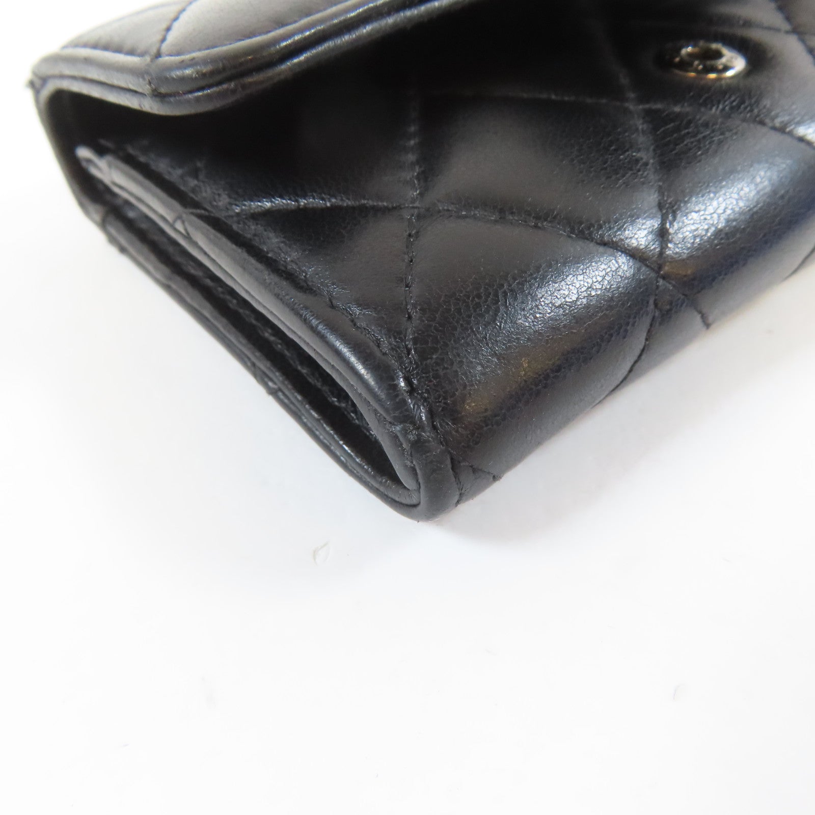 CHANEL 菱格羊皮皮革Card Case銀扣卡片套黑色