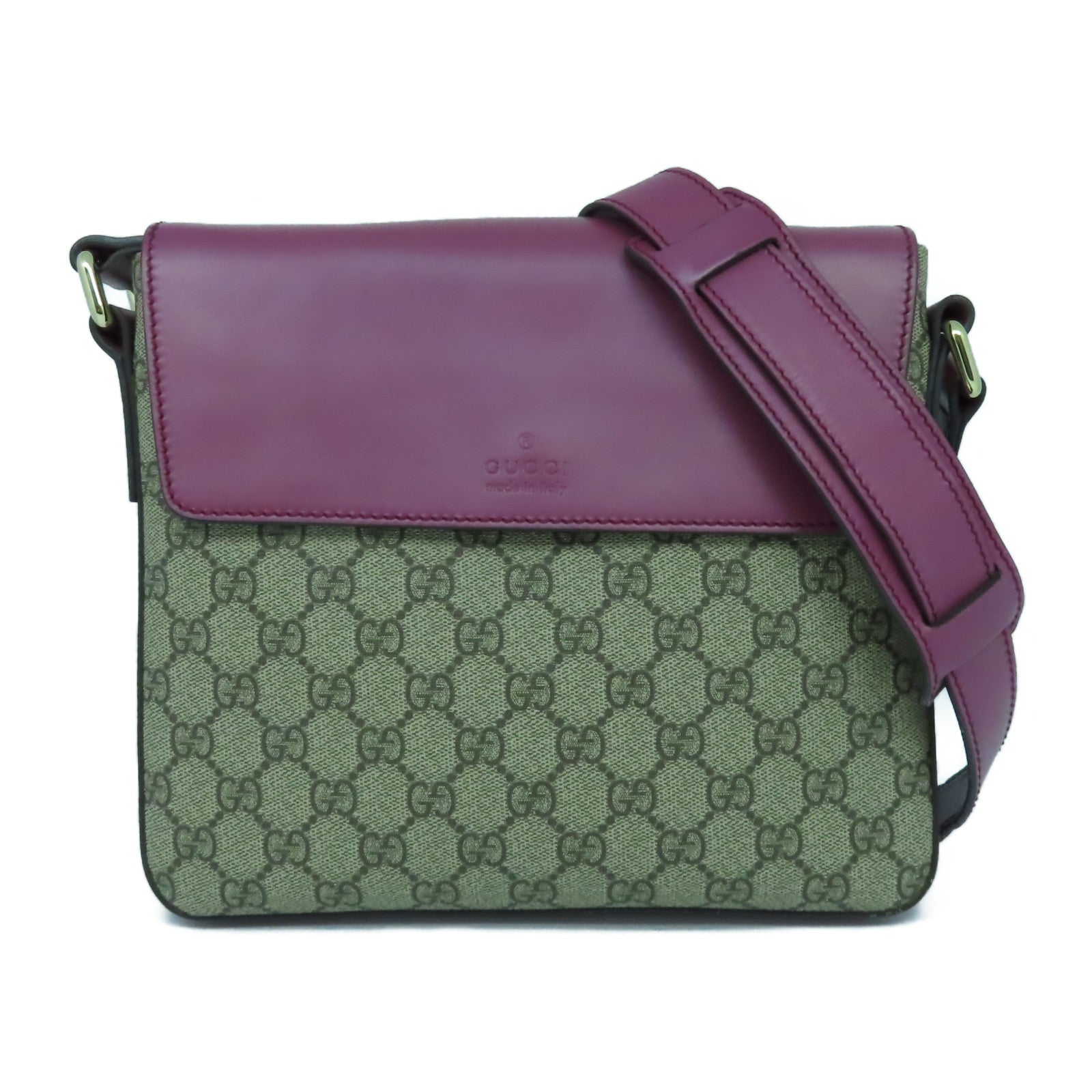 GUCCI 【激減優惠】塗層帆布/牛皮皮革Shoulder Bag金扣肩背袋啡色/紫色