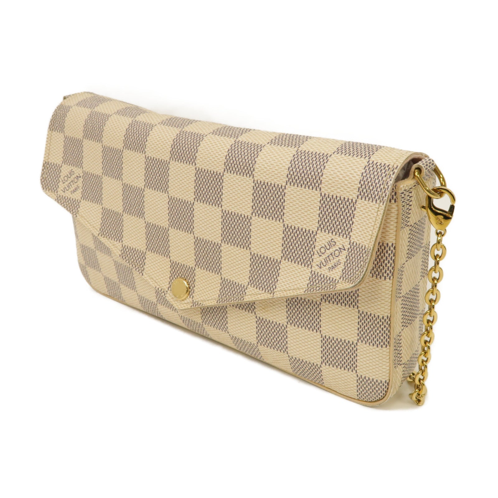 LOUIS VUITTON 【激減優惠】Damier Azur Felicie Pochette金扣鏈帶肩背袋白色