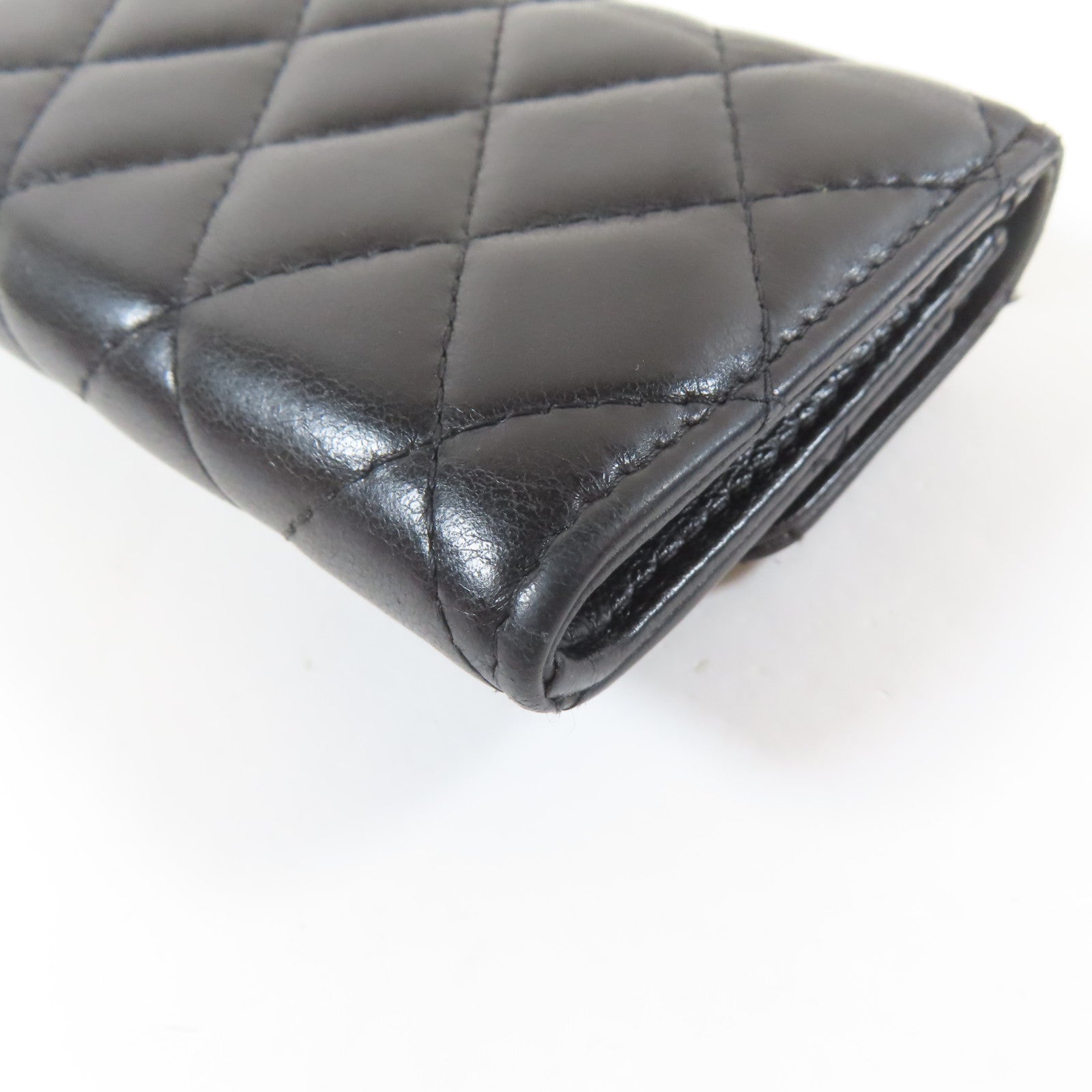 CHANEL 菱格羊皮皮革Card Case銀扣卡片套黑色