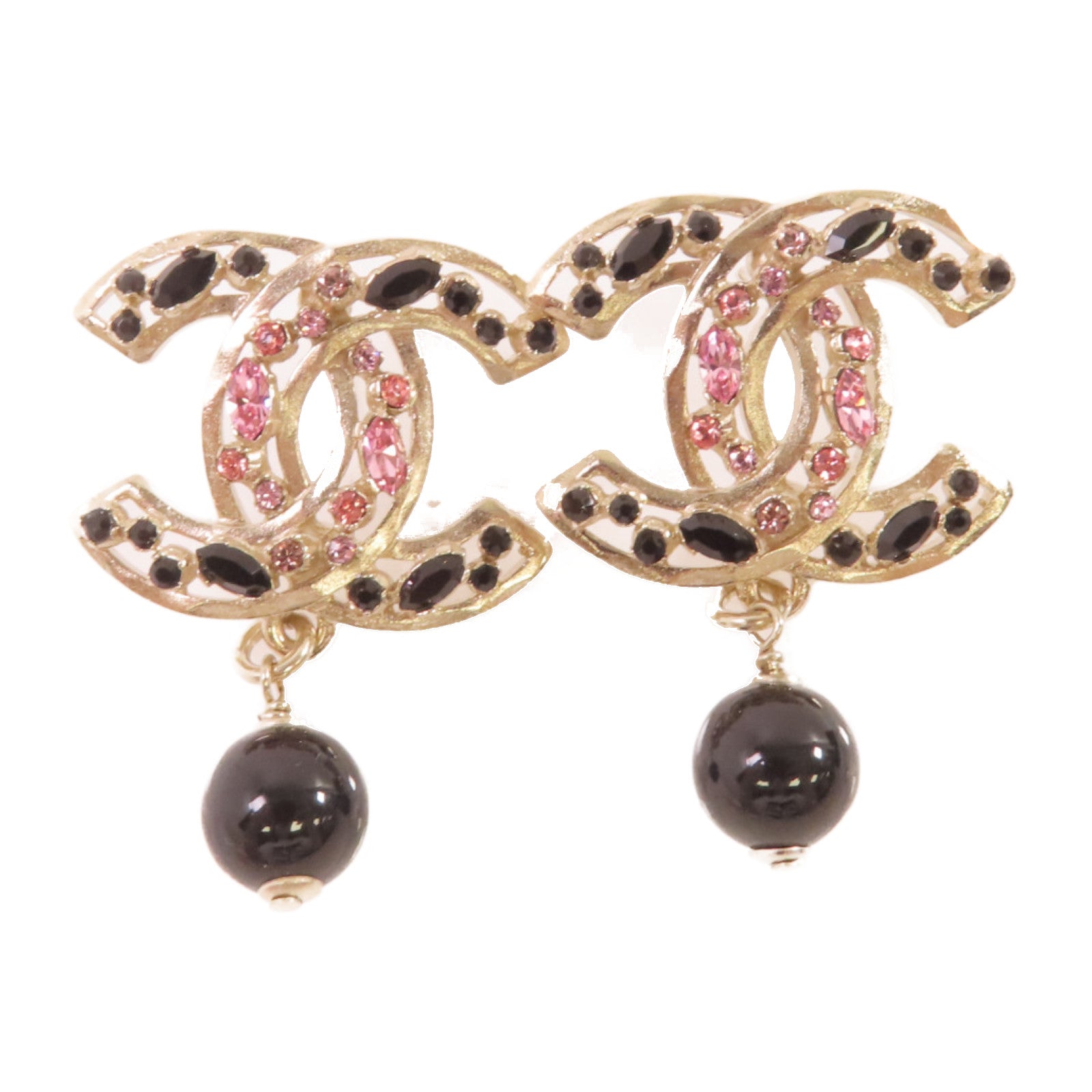 CHANEL 金屬/仿珍珠/水鑽CC Earrings金扣耳環金色/黑色/粉紅色