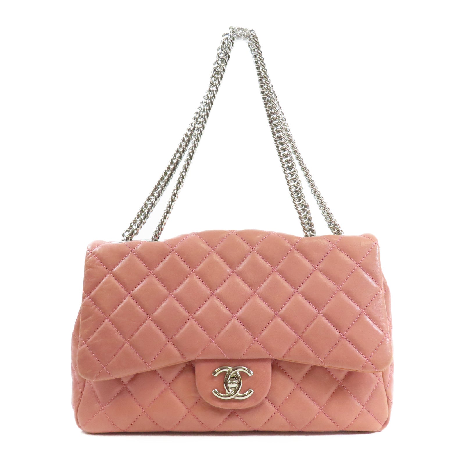 CHANEL 牛皮皮革Chain Shoulder銀扣鏈帶肩背袋