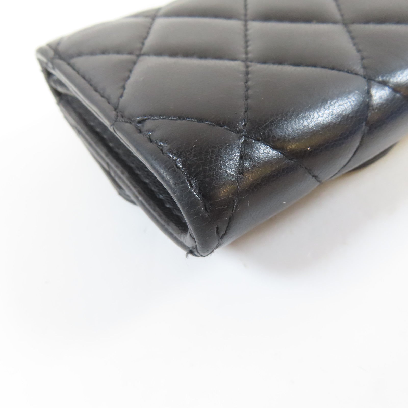 CHANEL 菱格羊皮皮革Card Case銀扣卡片套黑色