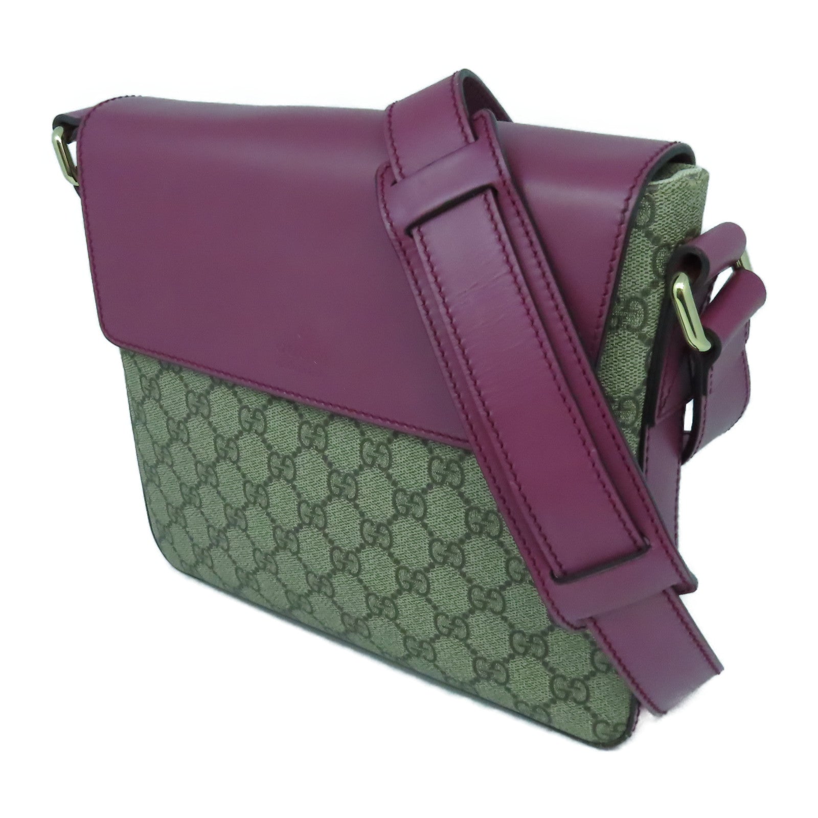 GUCCI 【激減優惠】塗層帆布/牛皮皮革Shoulder Bag金扣肩背袋啡色/紫色
