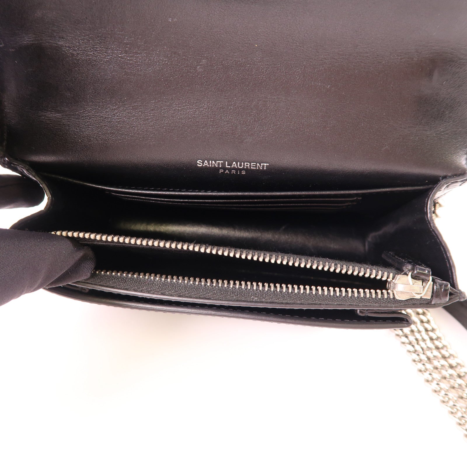 SAINT LAURENT 牛皮皮革Sunset Mini銀扣鏈帶肩背袋