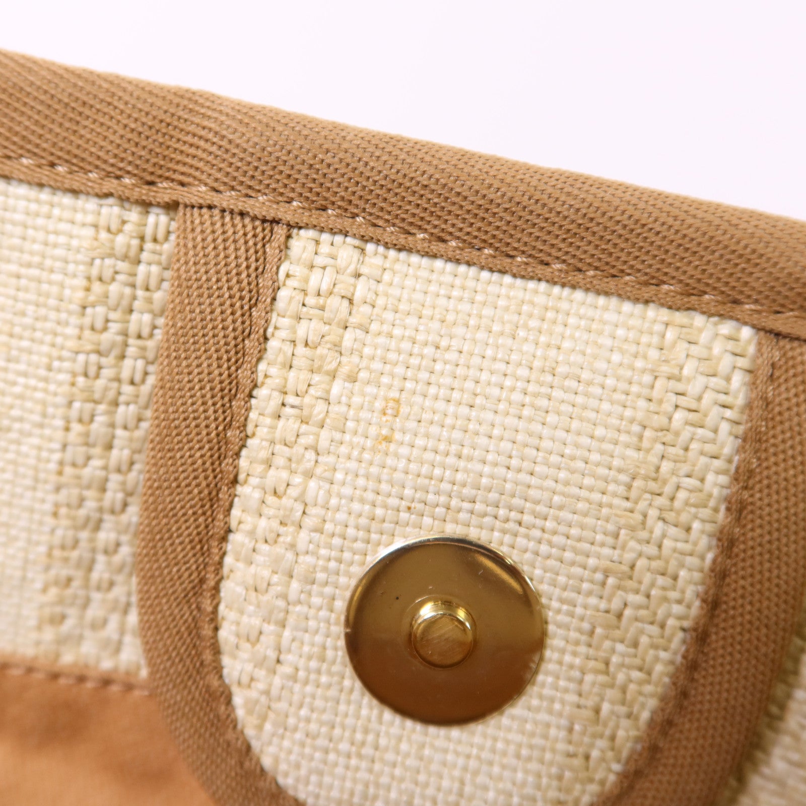 CHANEL 纖維Deauville Tote Bag金扣鏈帶肩背袋