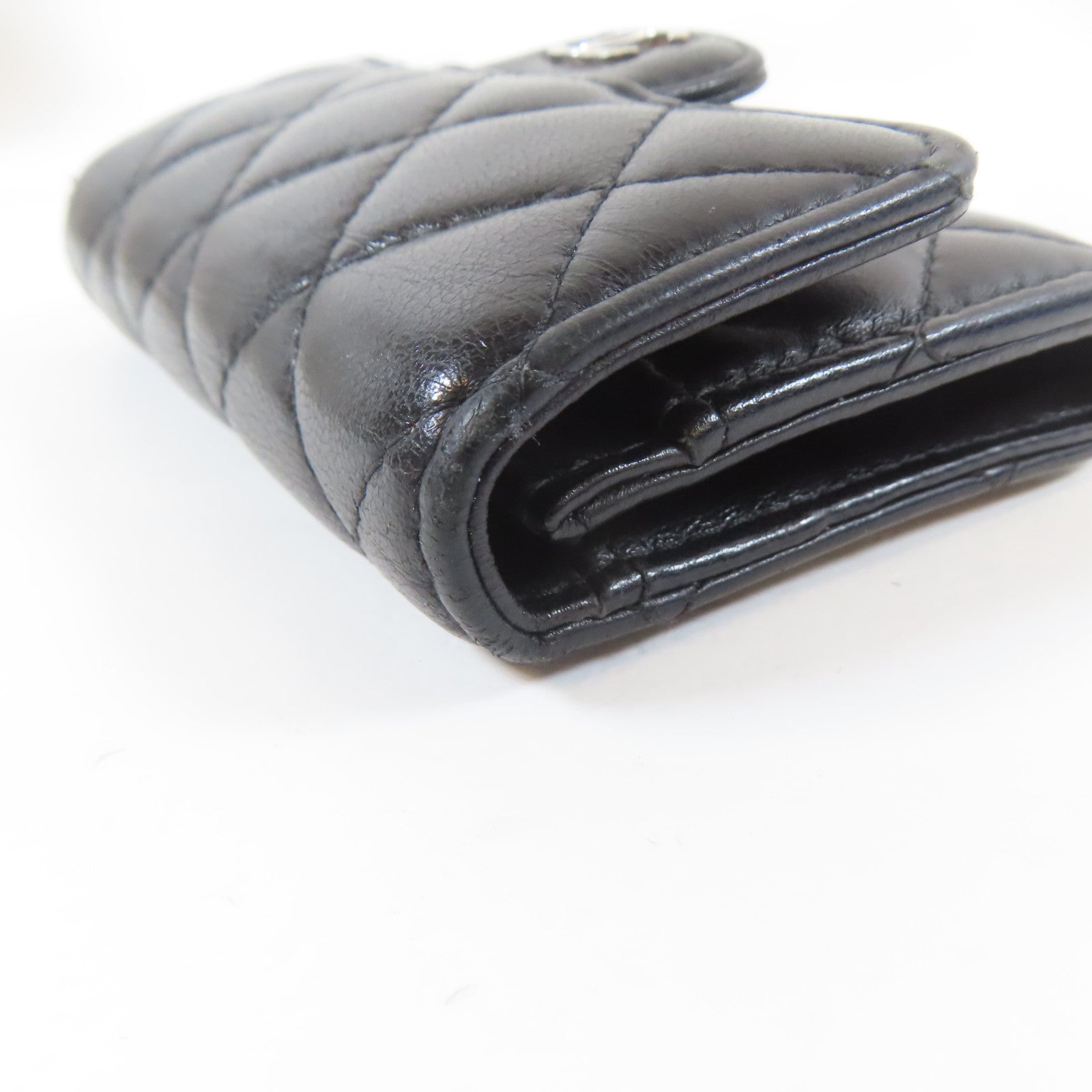 CHANEL 菱格羊皮皮革Card Case銀扣卡片套黑色