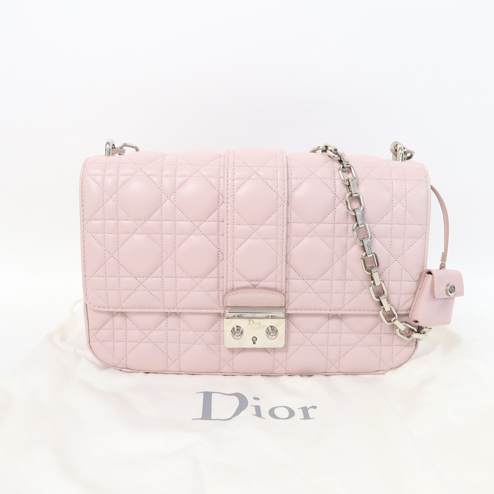 Dior 羊皮皮革Miss Dior銀扣鏈帶肩背袋淺粉紅色