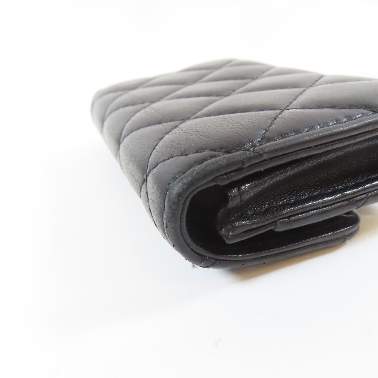 CHANEL 菱格羊皮皮革Card Case銀扣卡片套黑色