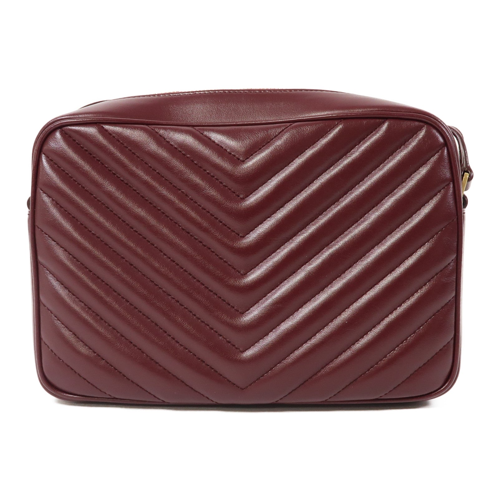 SAINT LAURENT 斜紋牛皮皮革Shoulder Bag金扣肩背袋酒紅色