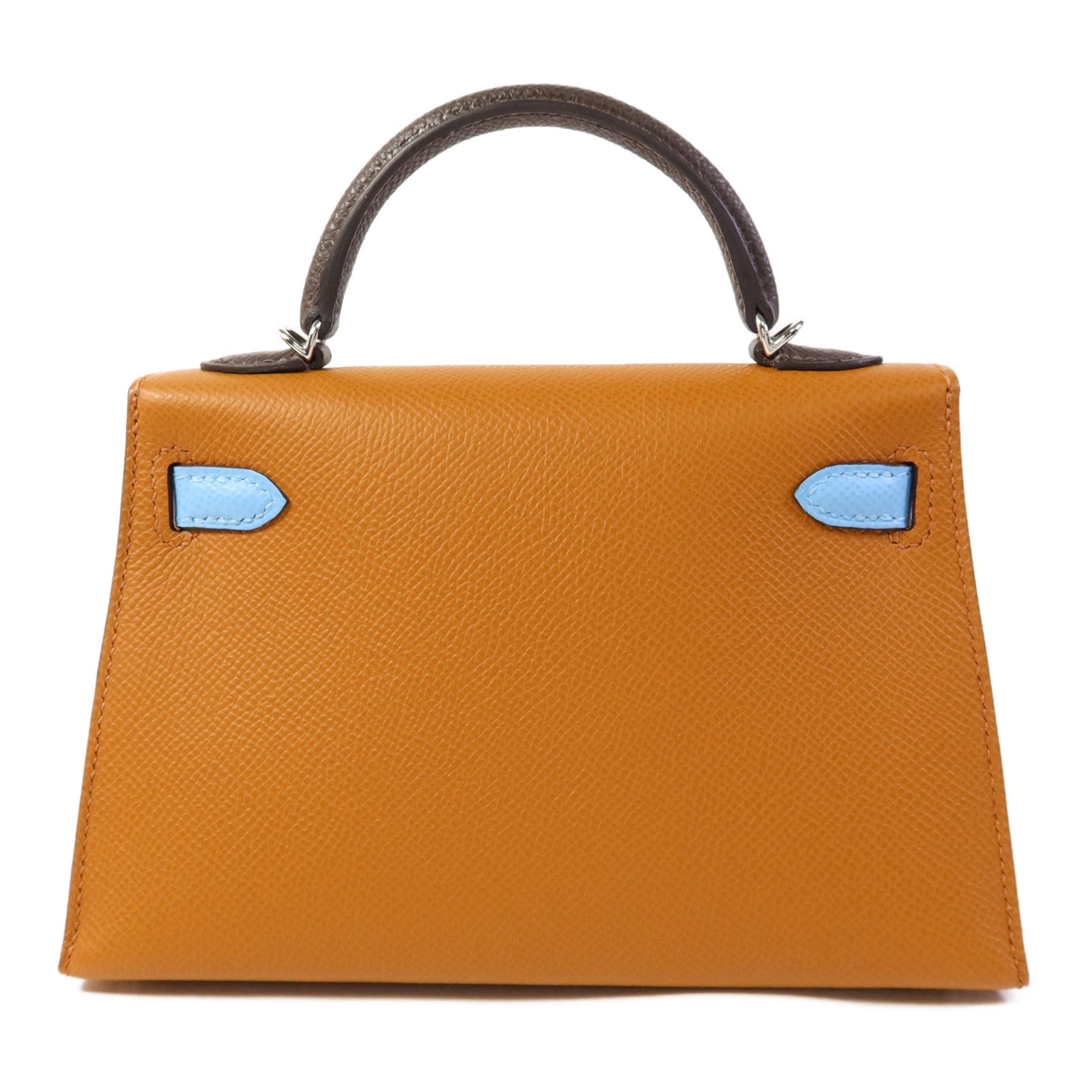 HERMES Epsom皮革Mini Kelly銀扣手挽肩背兩用袋Gold/Ecorce/Celeste