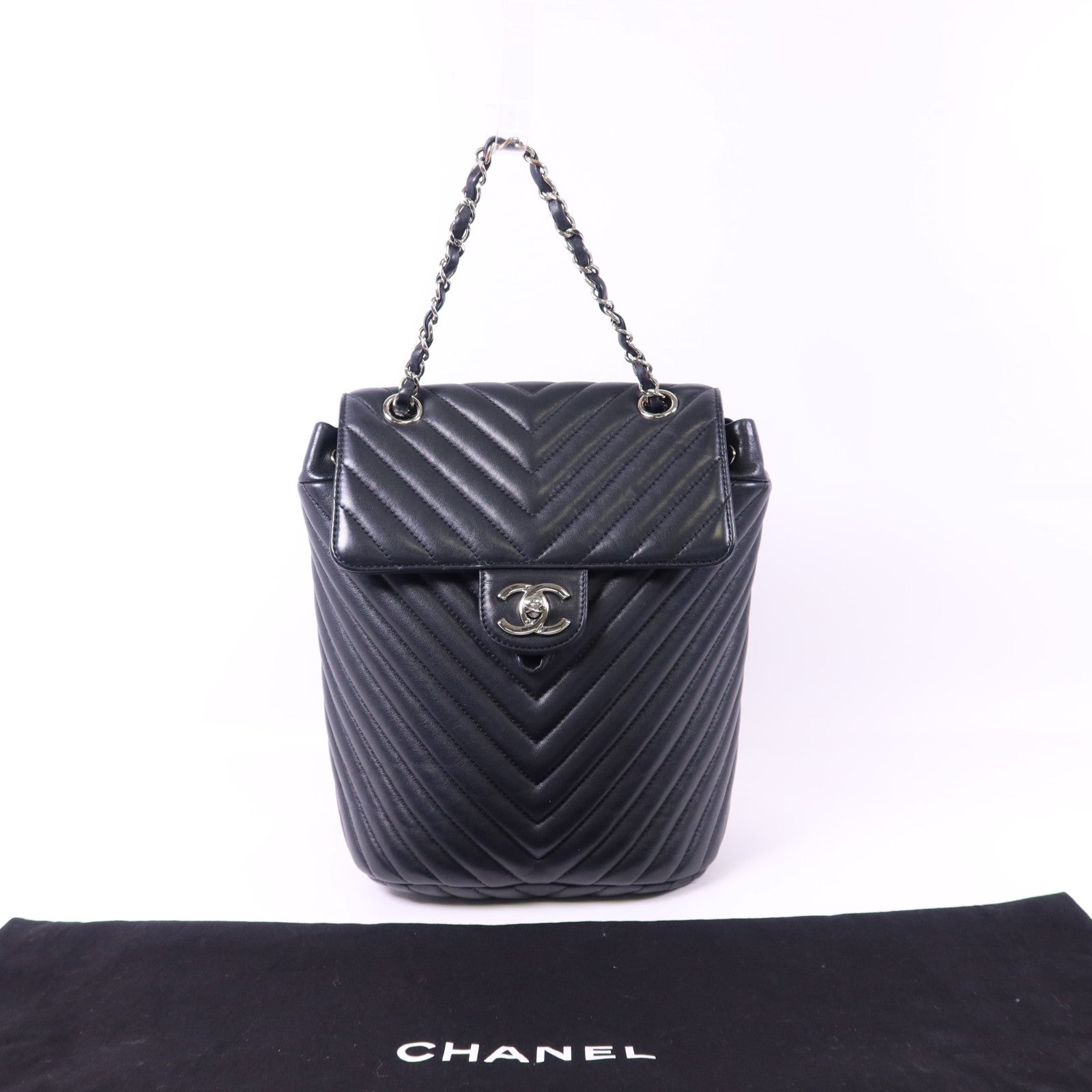 CHANEL 羊皮皮革Backpack銀扣背包