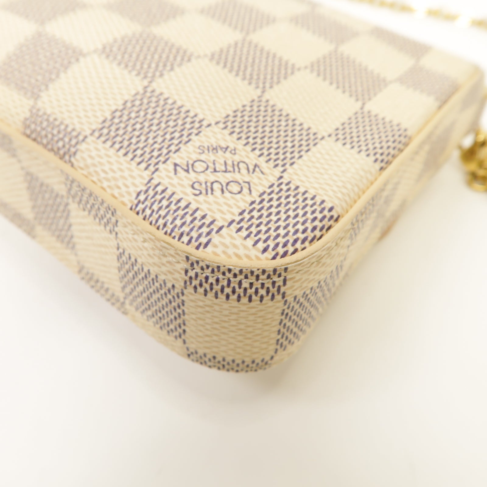 LOUIS VUITTON 【激減優惠】Damier Azur Felicie Pochette金扣鏈帶肩背袋白色