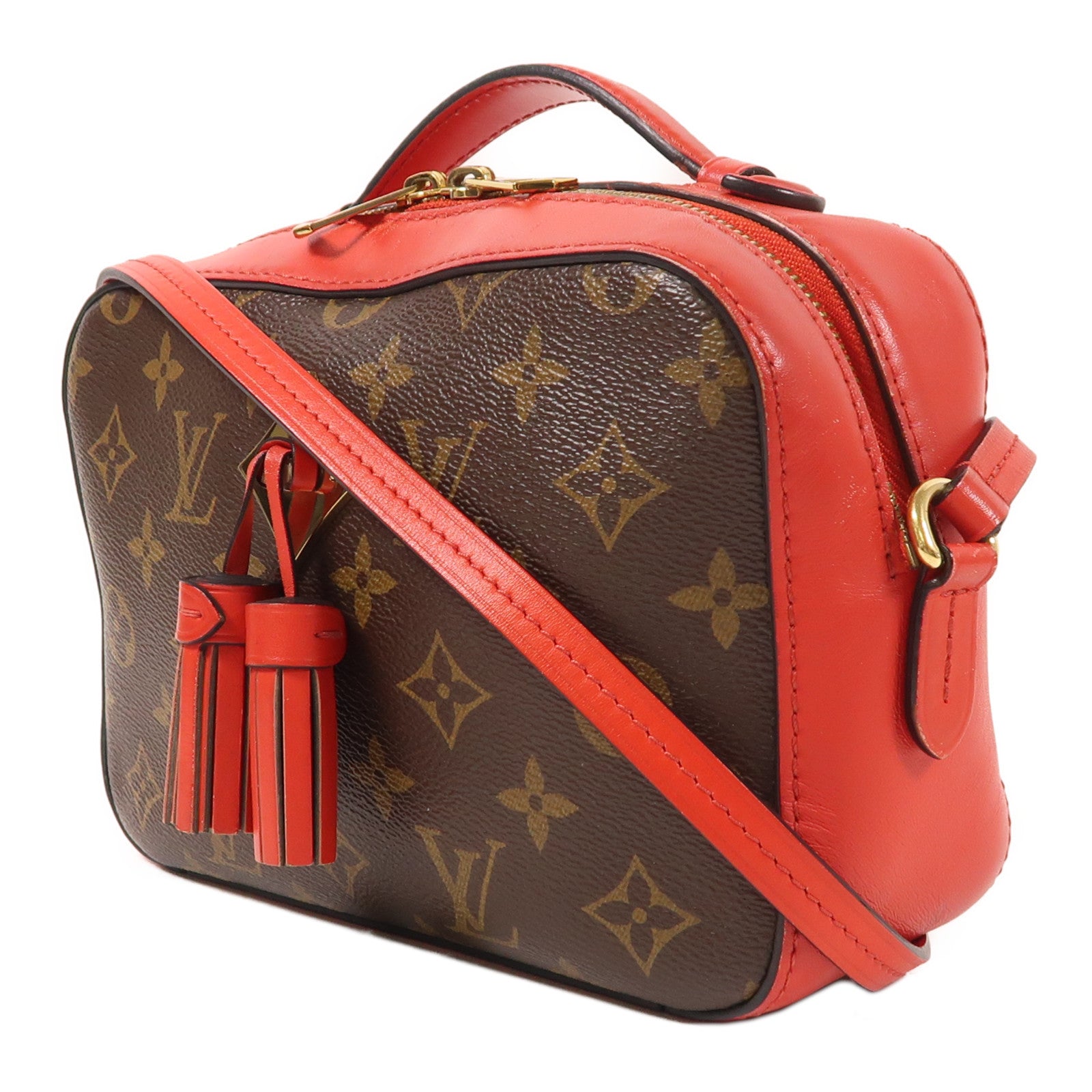 LOUIS VUITTON 【激減優惠】Monogram Saintonge金扣手挽肩背兩用袋棕色/紅色