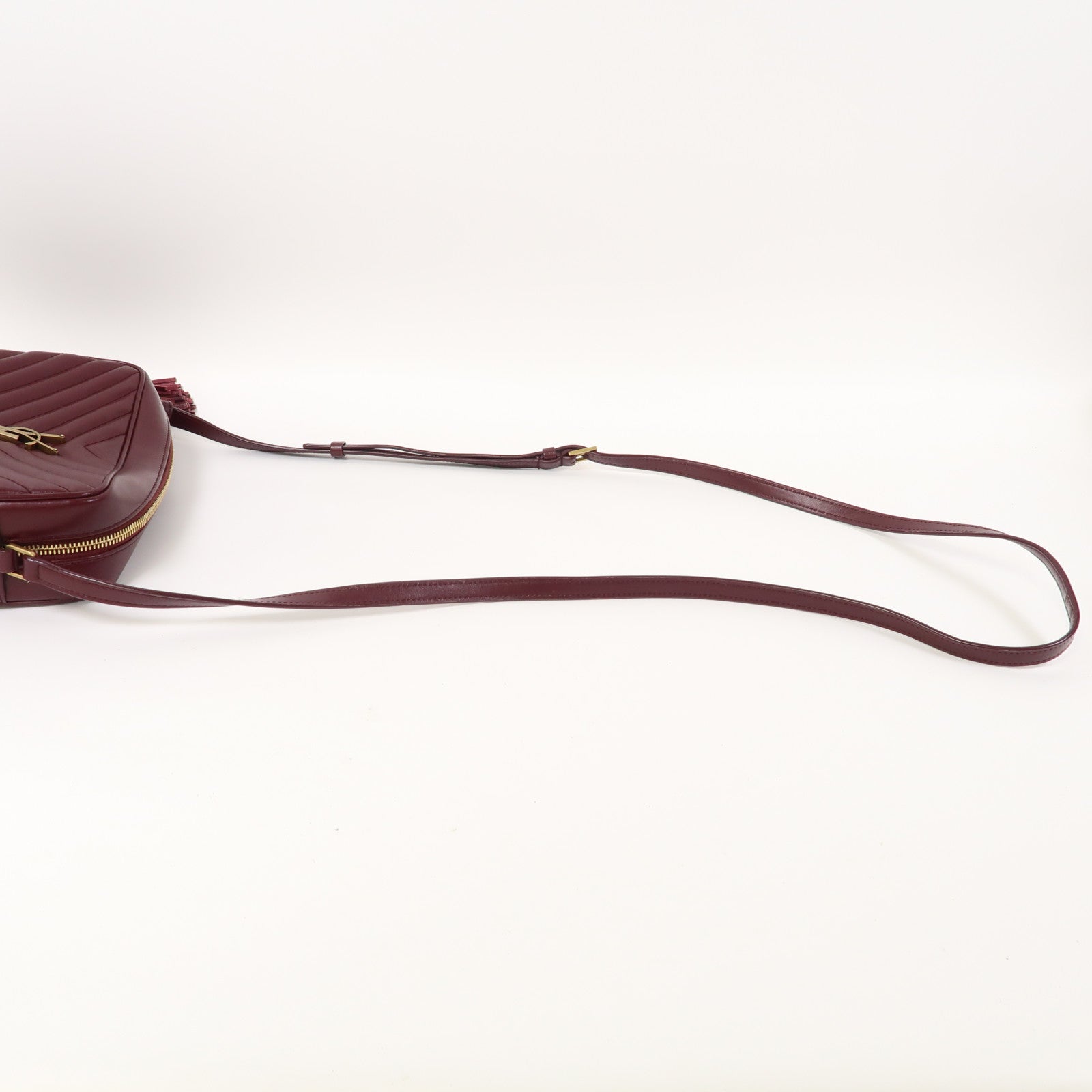 SAINT LAURENT 斜紋牛皮皮革Shoulder Bag金扣肩背袋酒紅色