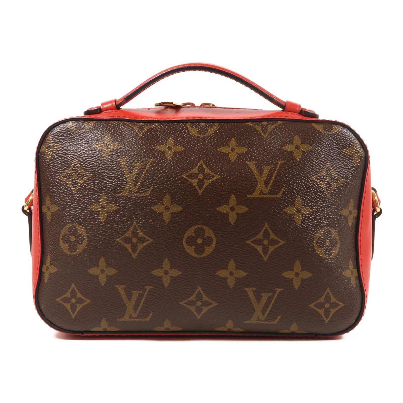 LOUIS VUITTON Monogram Saintonge金扣手挽肩背兩用袋棕色/紅色