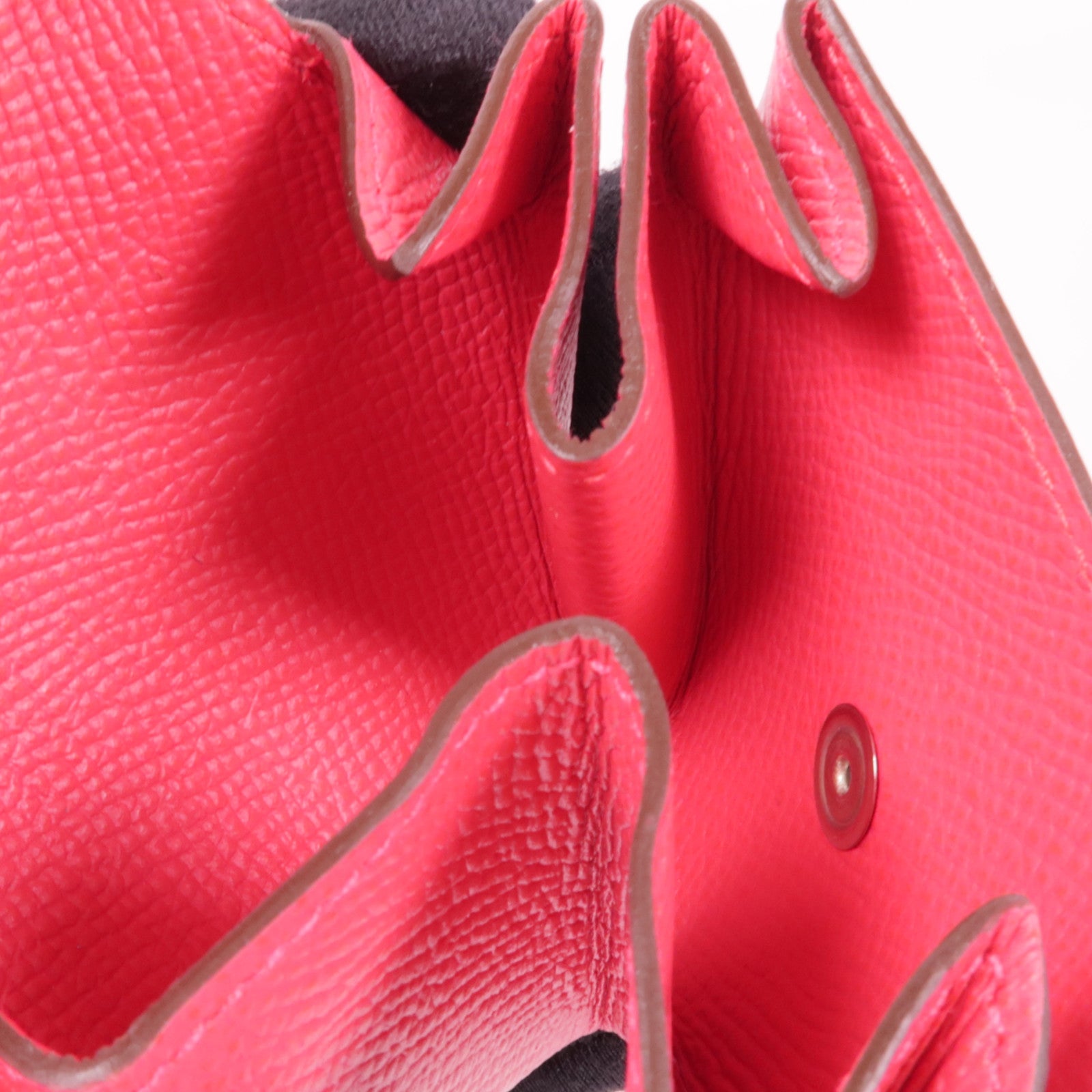HERMES PHW Coin Case Calfskin Leather Red