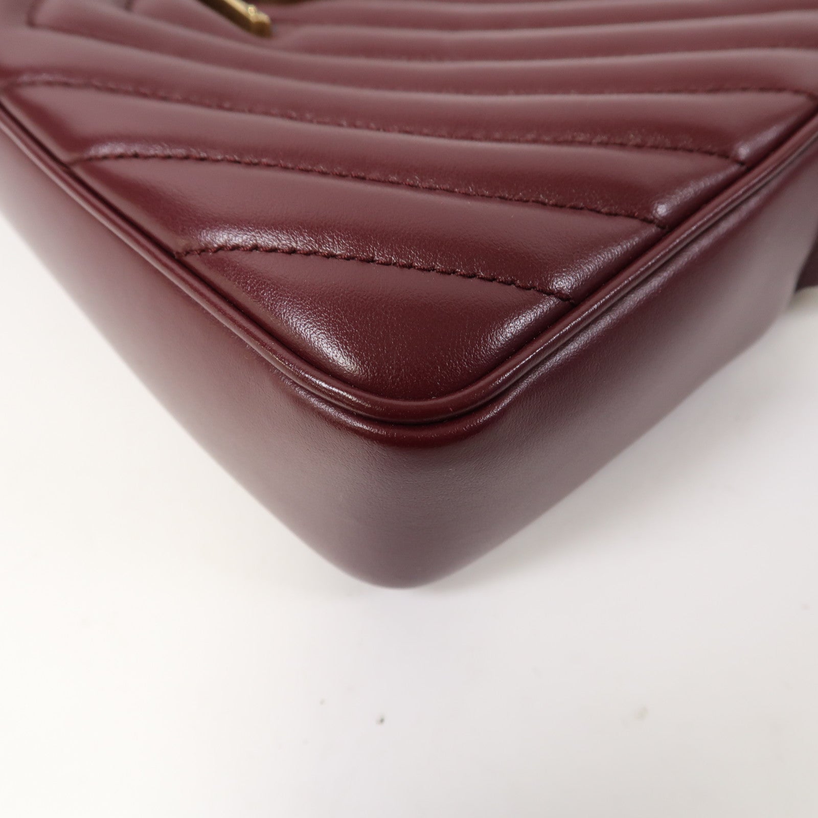 SAINT LAURENT 斜紋牛皮皮革Shoulder Bag金扣肩背袋酒紅色
