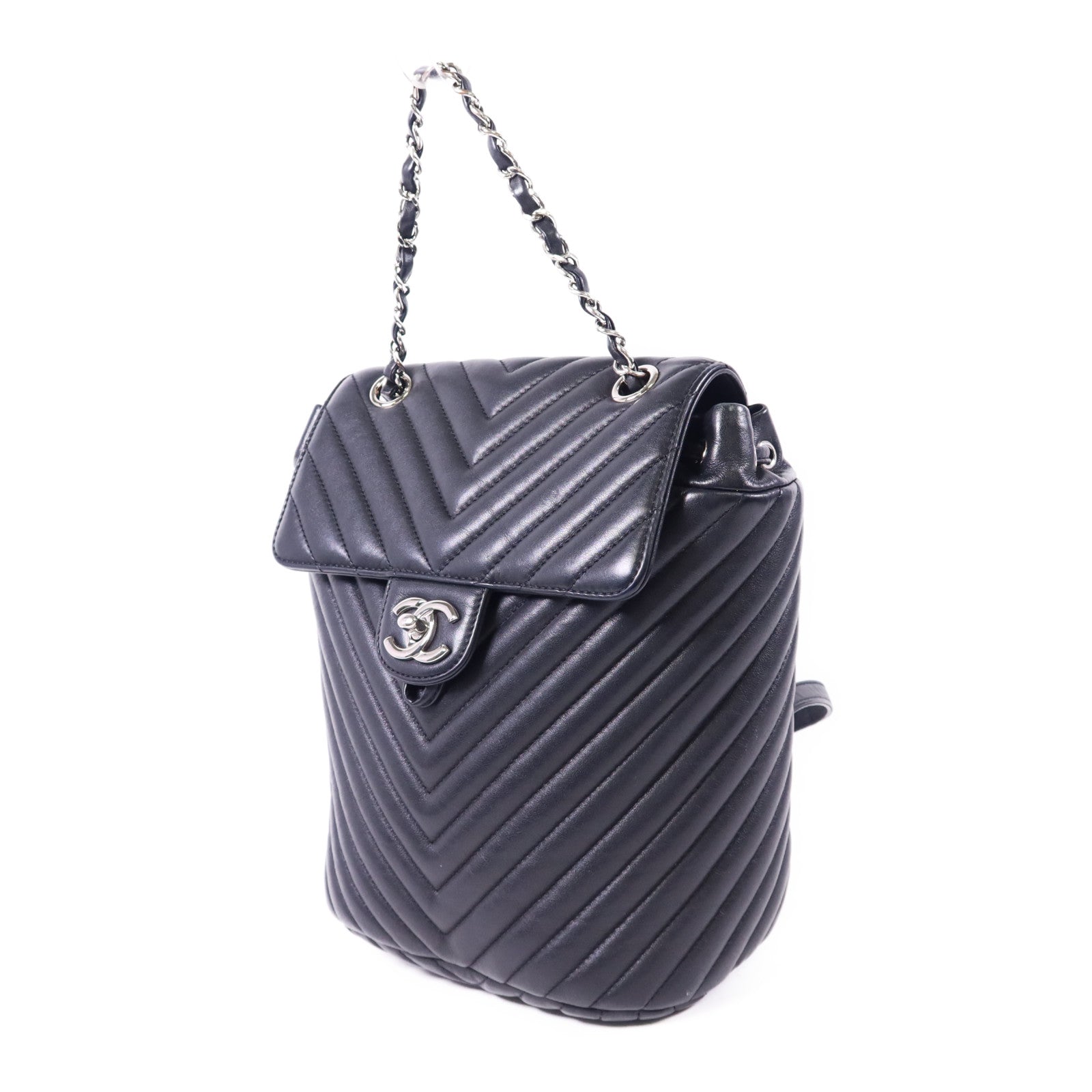 CHANEL 羊皮皮革Backpack銀扣背包