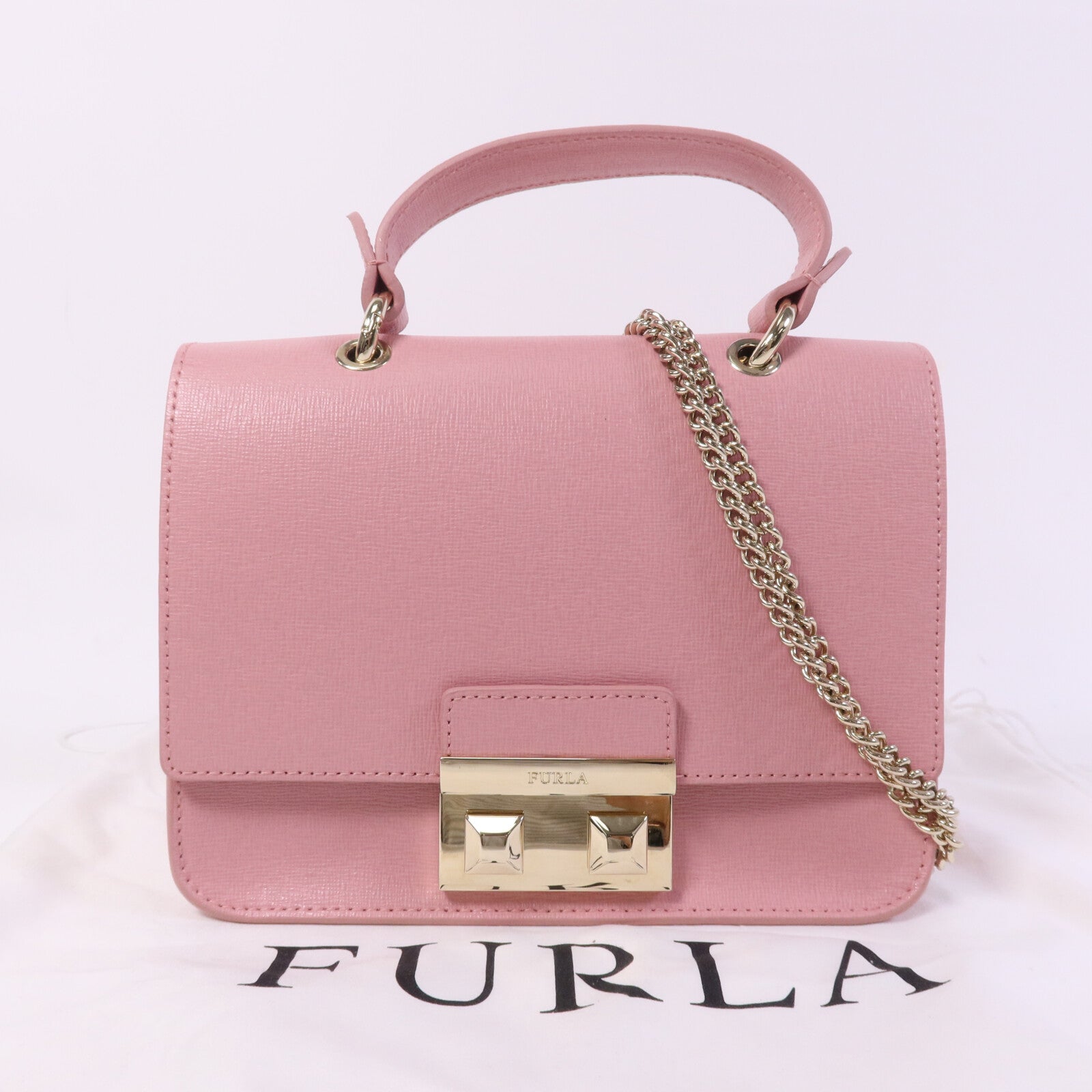 Furla 牛皮皮革Chain Shoulder Bag金扣鏈帶手挽肩背兩用袋