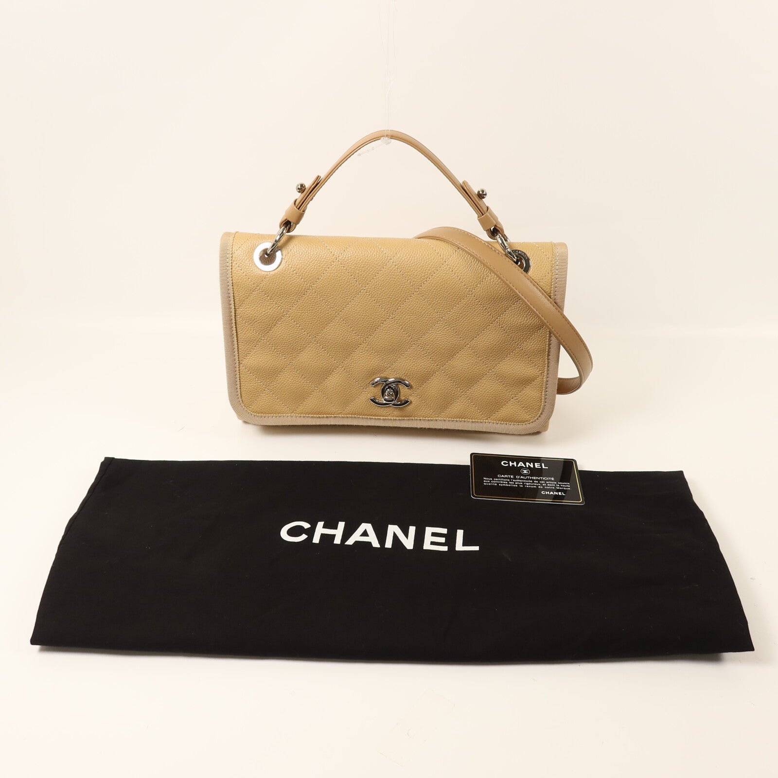 CHANEL 牛皮皮革Chain Shoulder銀扣鏈帶手挽肩背兩用袋