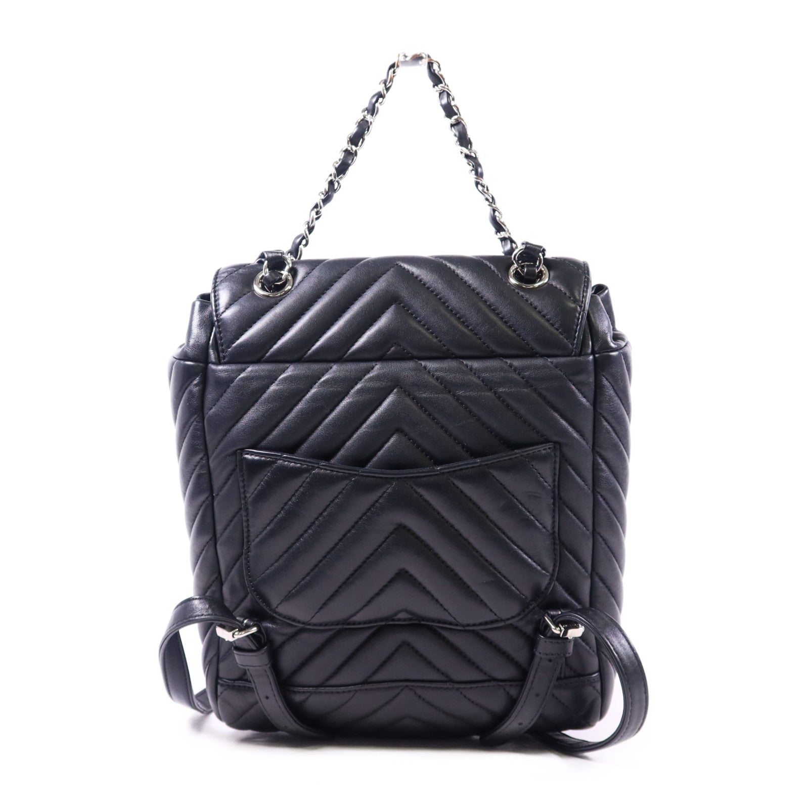 CHANEL 羊皮皮革Backpack銀扣背包