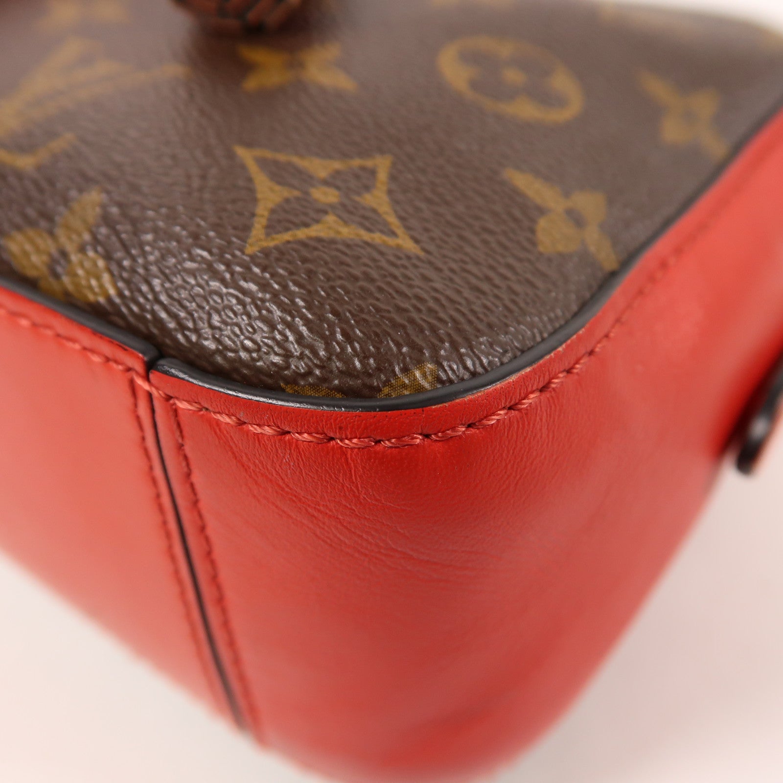 LOUIS VUITTON 【激減優惠】Monogram Saintonge金扣手挽肩背兩用袋棕色/紅色
