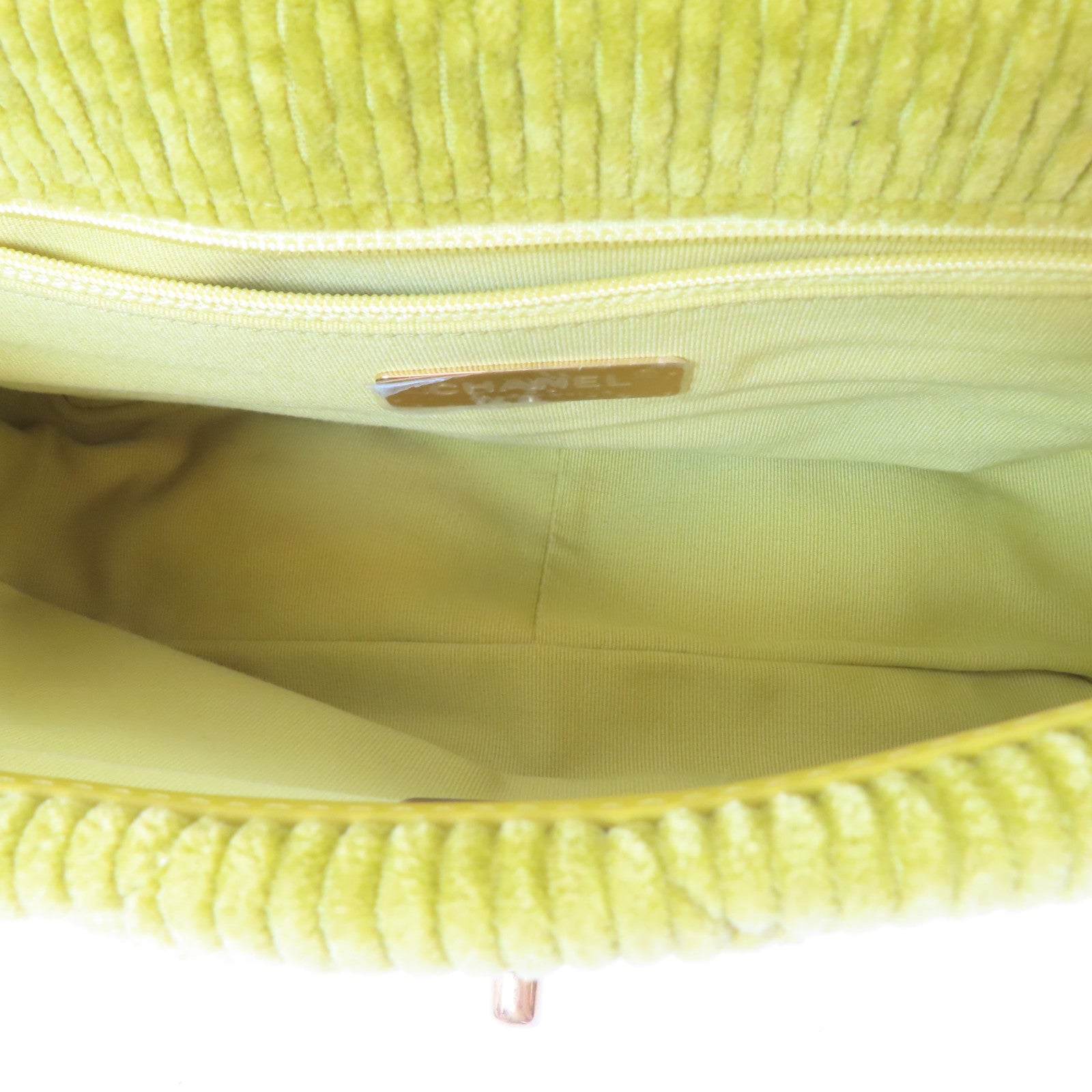 CHANEL 【激減優惠】菱格燈芯絨Chanel 19金扣/銀扣鏈帶手挽肩背兩用袋綠色