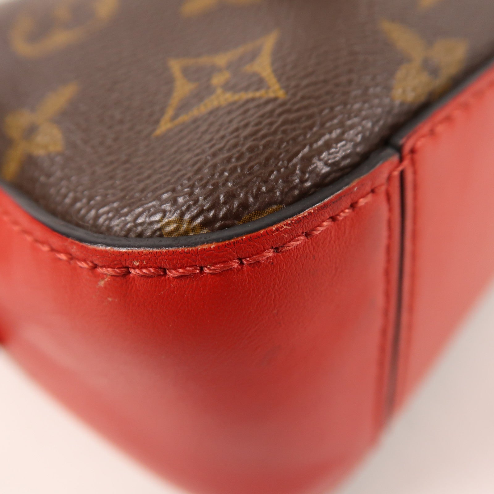 LOUIS VUITTON Monogram Saintonge金扣手挽肩背兩用袋棕色/紅色